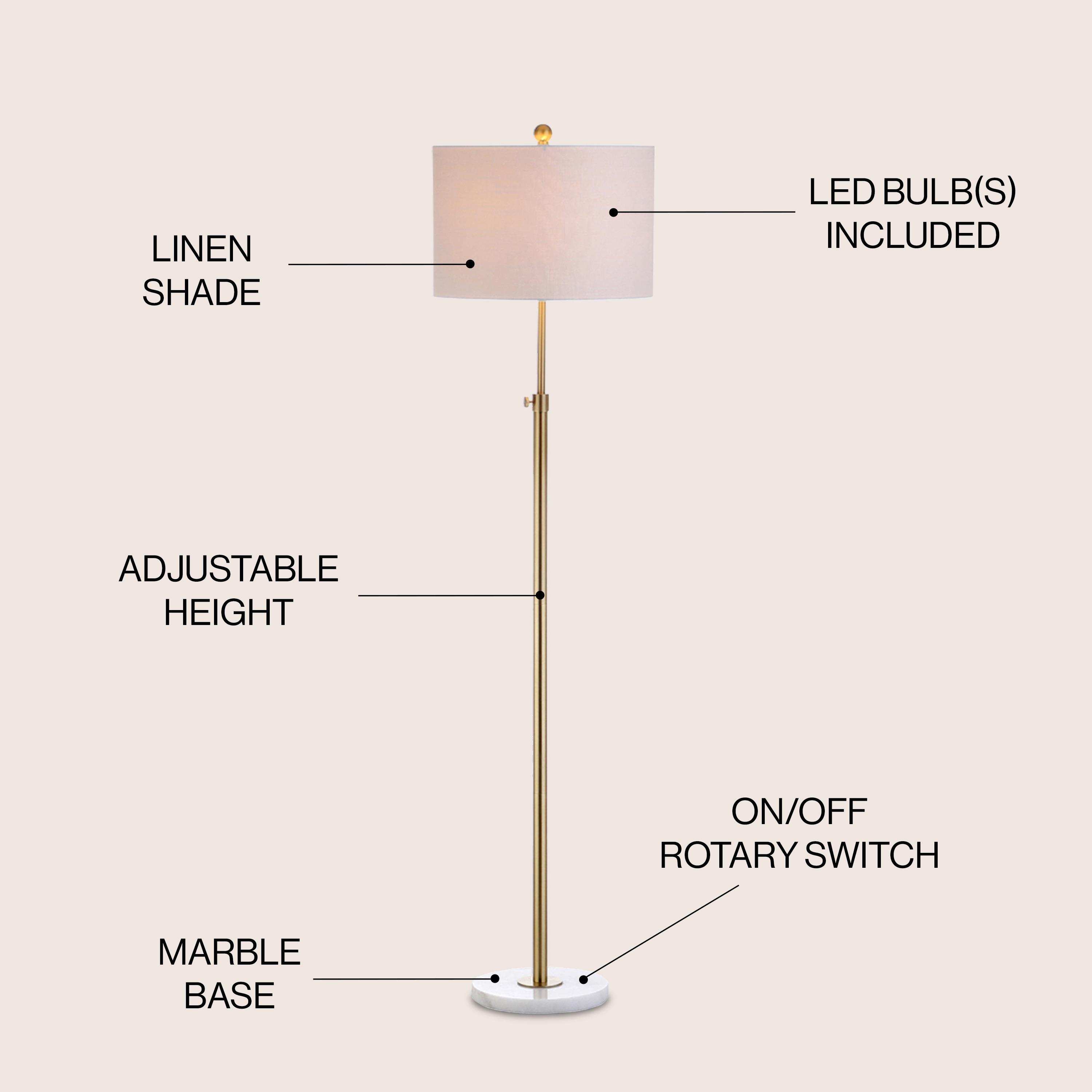 JONATHAN Y JYL3022A June 65" Adjustable Metal/Marble LED Floor Lamp, Modern, Contemporary, Elegant, Glam, Office, Living Room, Family Room, Dining Room, Bedroom, Hallway, Foyer, Brass