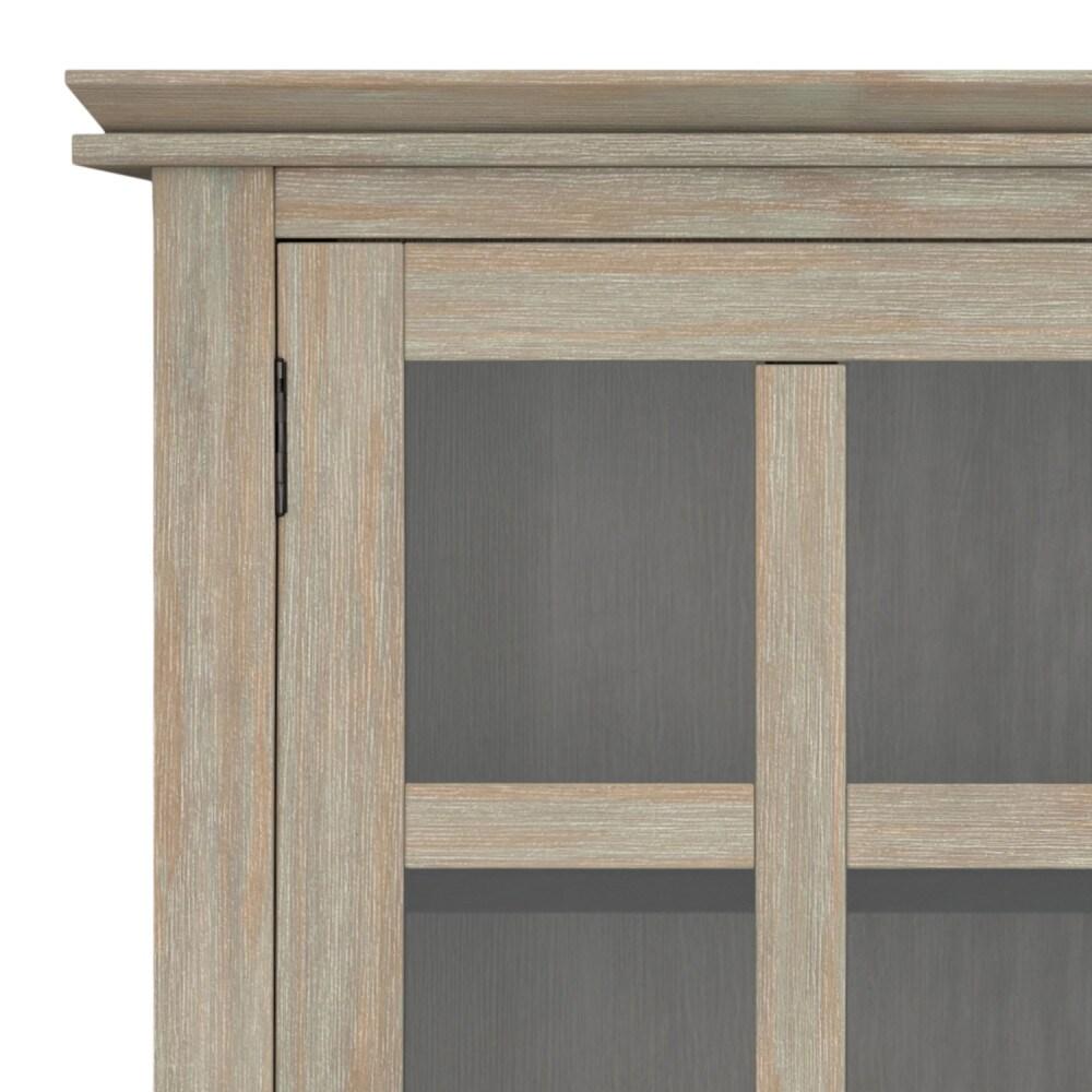 Simpli Home Artisan 38"W Solid Wood 4-Shelf Medium Storage Cabinet with Glass Doors and Adjustable Shelves