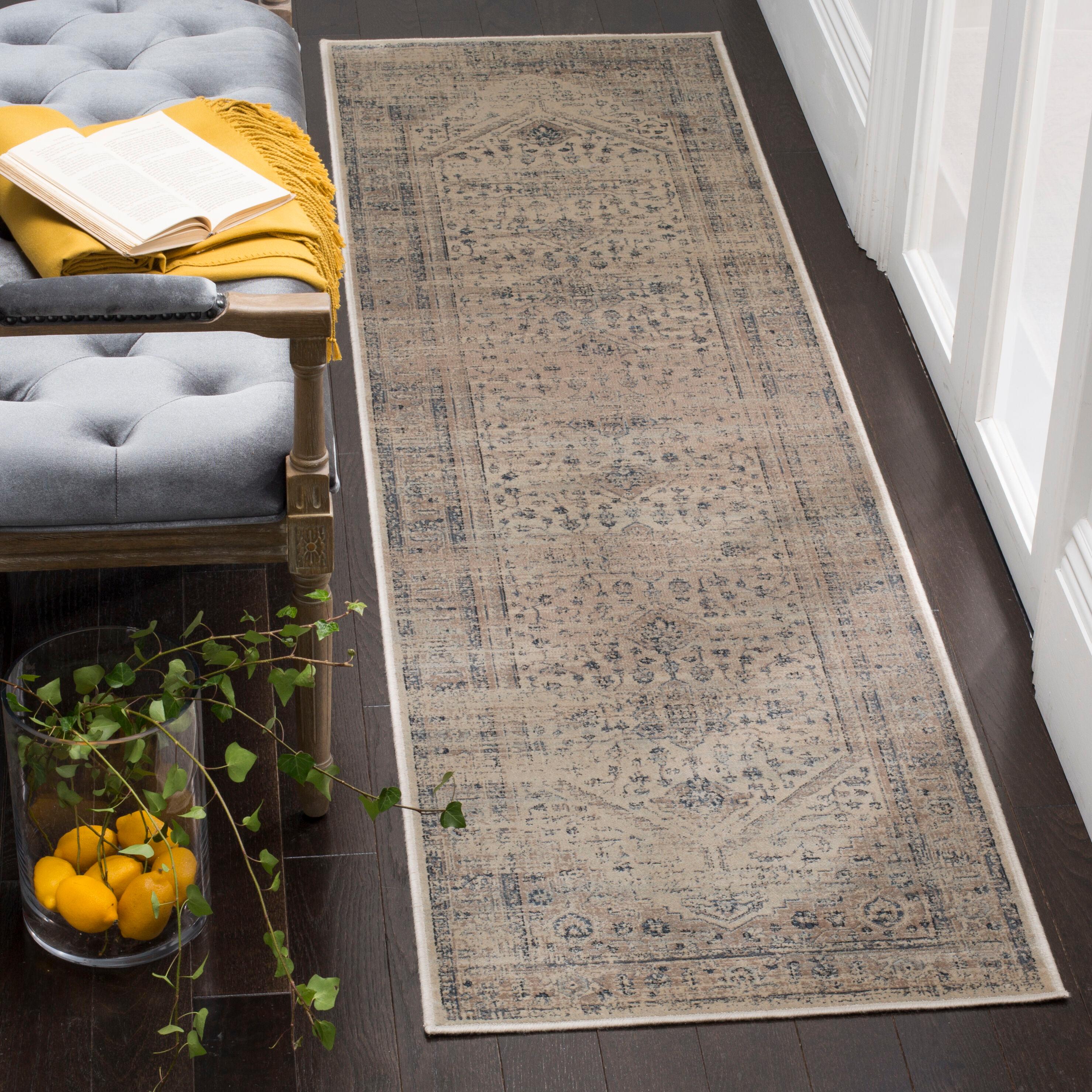 Vintage VTG123 Power Loomed Indoor Runner Rug - Stone/Blue - 2'2"x8' - Safavieh.