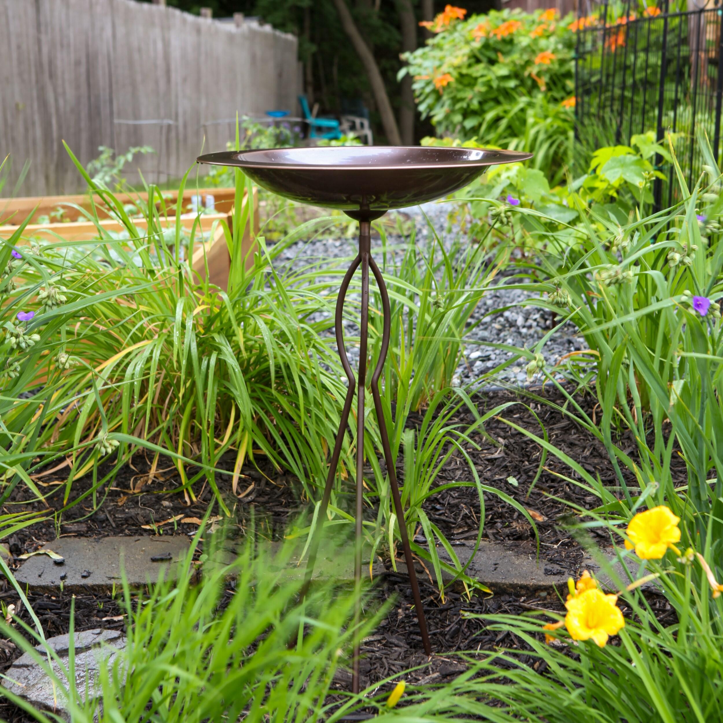 18" Classic Copper Birdbath with Tripod Stake