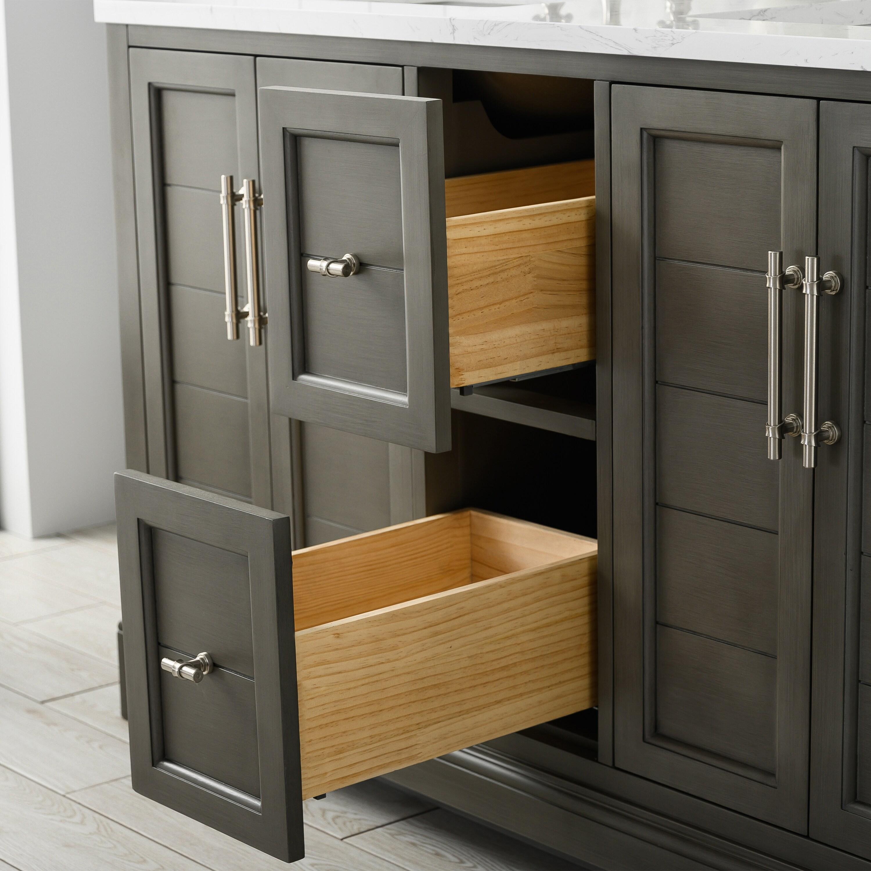 Vanity Art 54 x 22 x 34 in. Single Sink Bathroom Vanity with Quartz Top & Backsplash, Silver Gray