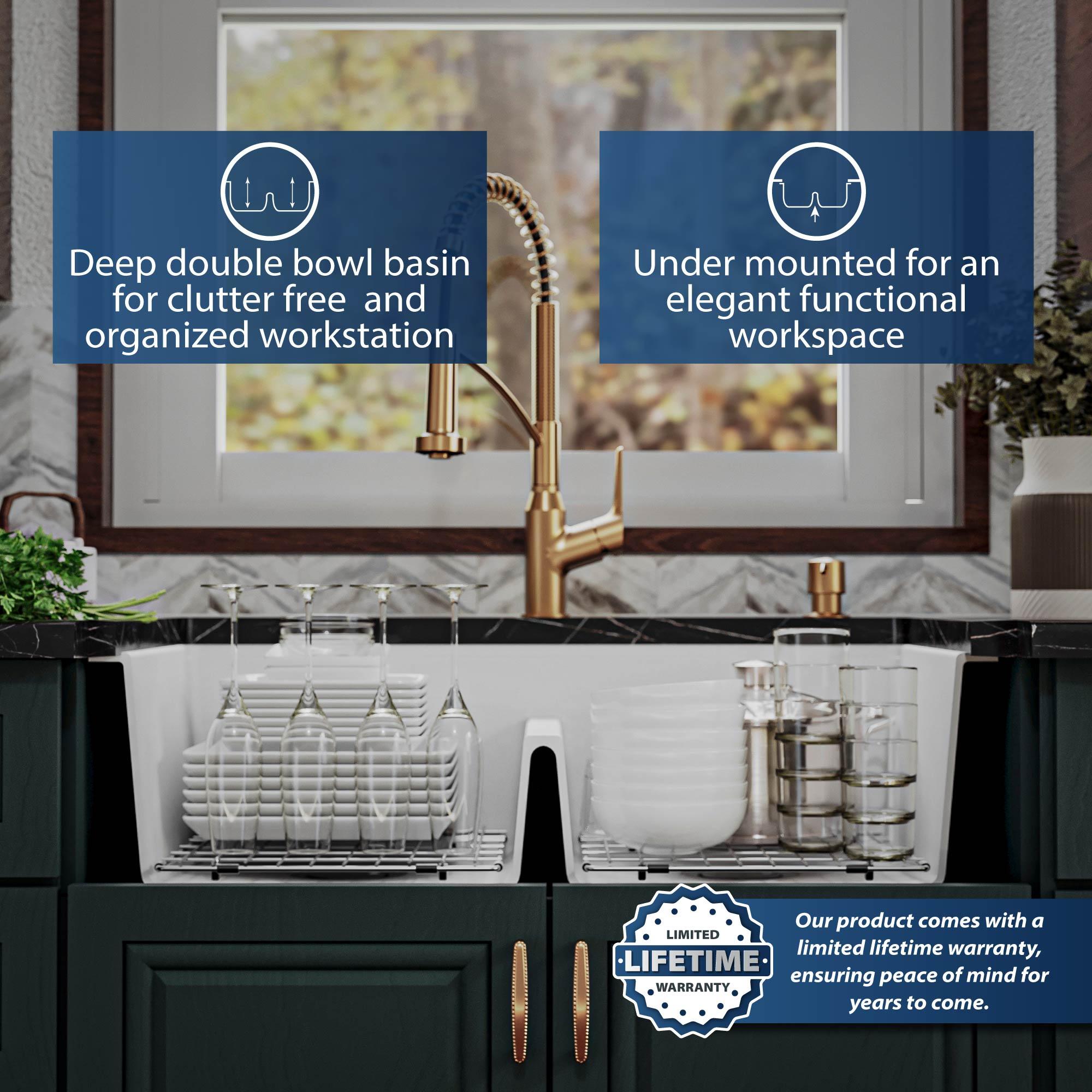 Quartz Undermount Sinks 32.5'' L Undermount Double Bowl Kitchen Sink