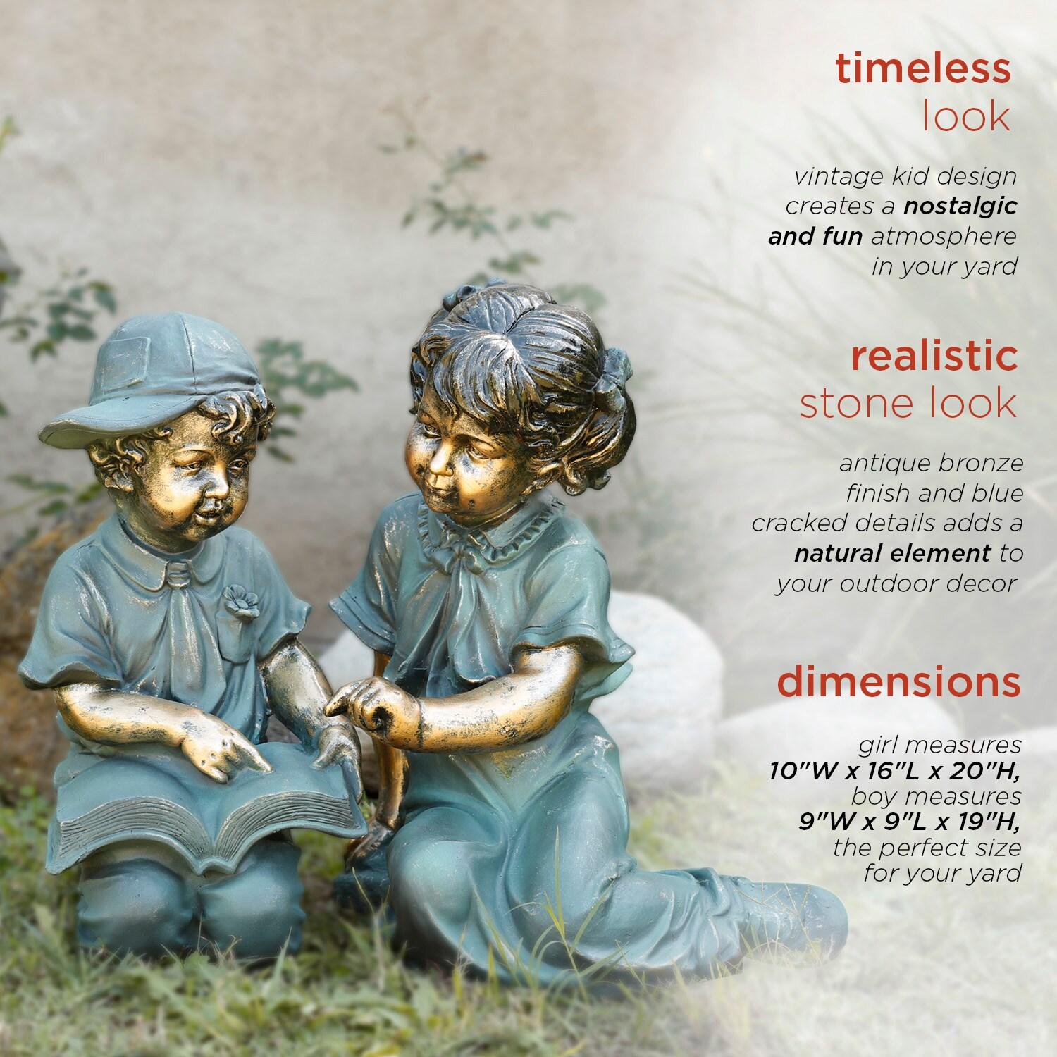 Alpine Corporation Girl and Boy Reading Statue Set, Includes 2 Statues