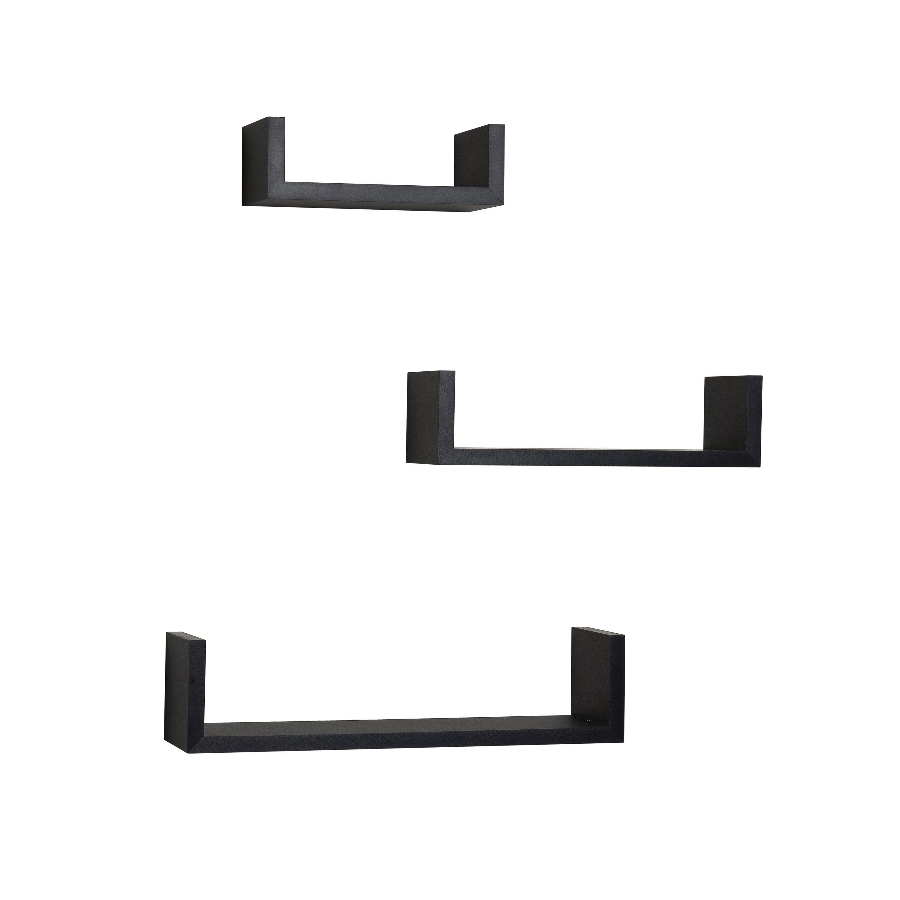 3pc Wall Shelving Set Black - Danya B.: Contemporary Floating Display & Storage