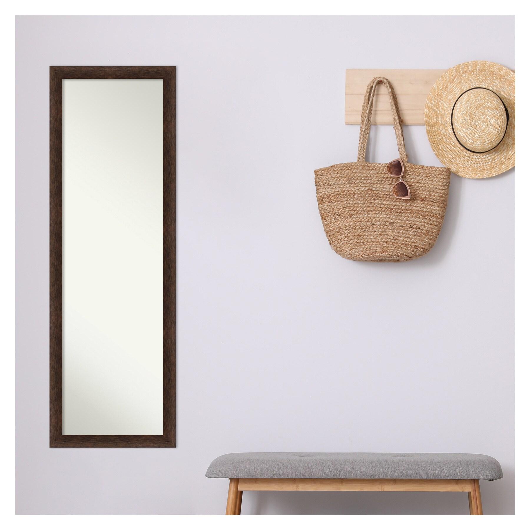 17"x51" Non-Beveled Narrow Wood on The Door Mirror Warm Walnut - Amanti Art: Over Door Mount, Modern Full-Length Mirror