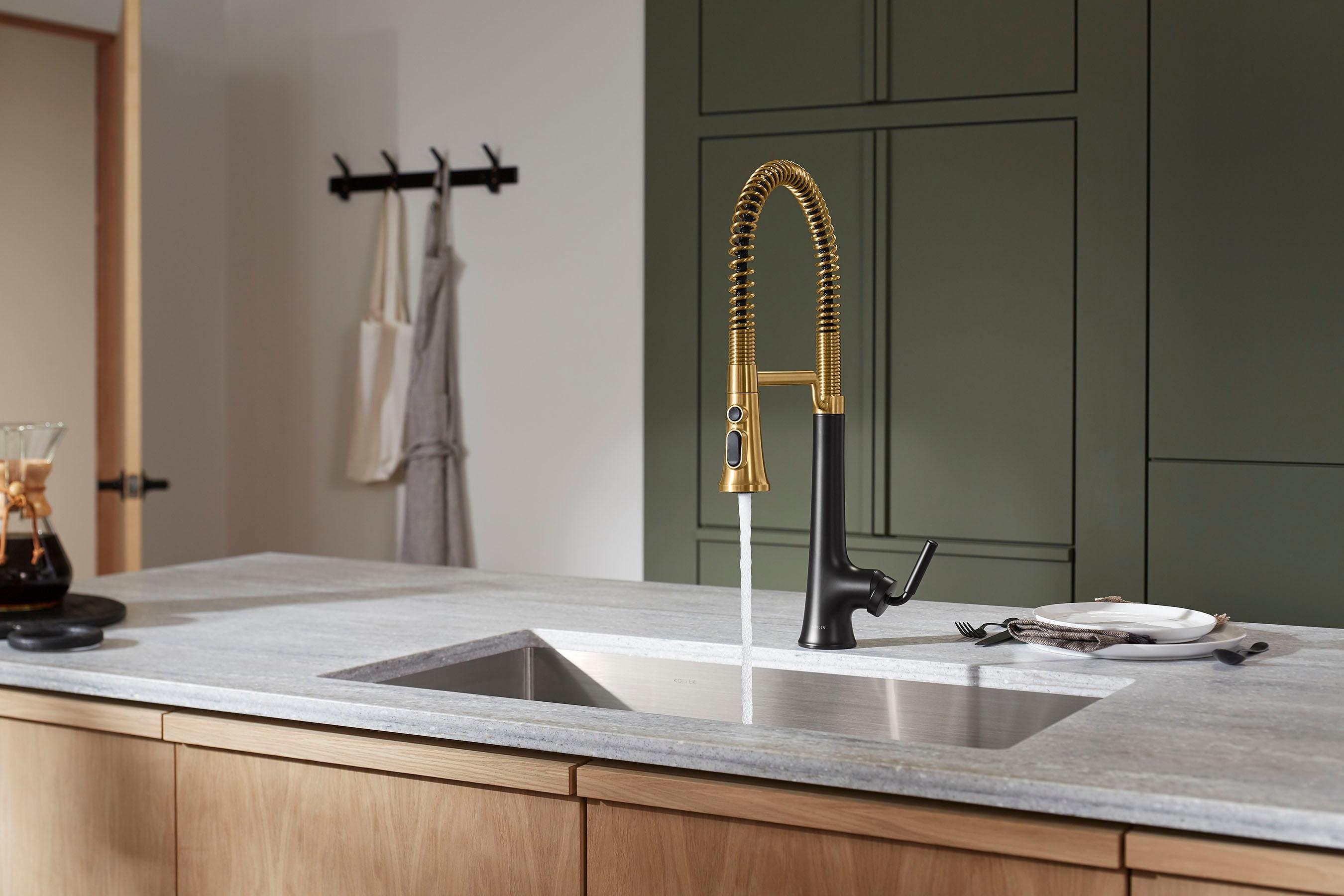 Kohler Tone Single Handle Semi-Professional Pre-Rinse Kitchen Sink Faucet with Three-Function Pull Down Sprayer