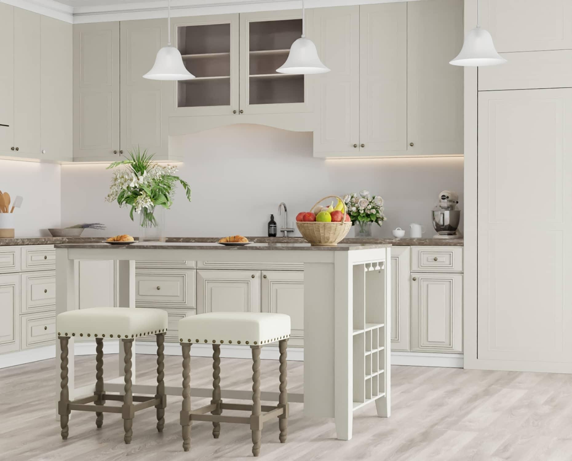 Carolina Living 24" Cadmus Counter Height Barstool Gray/Beige: Upholstered Seat, Antique Brass Nailhead Trim