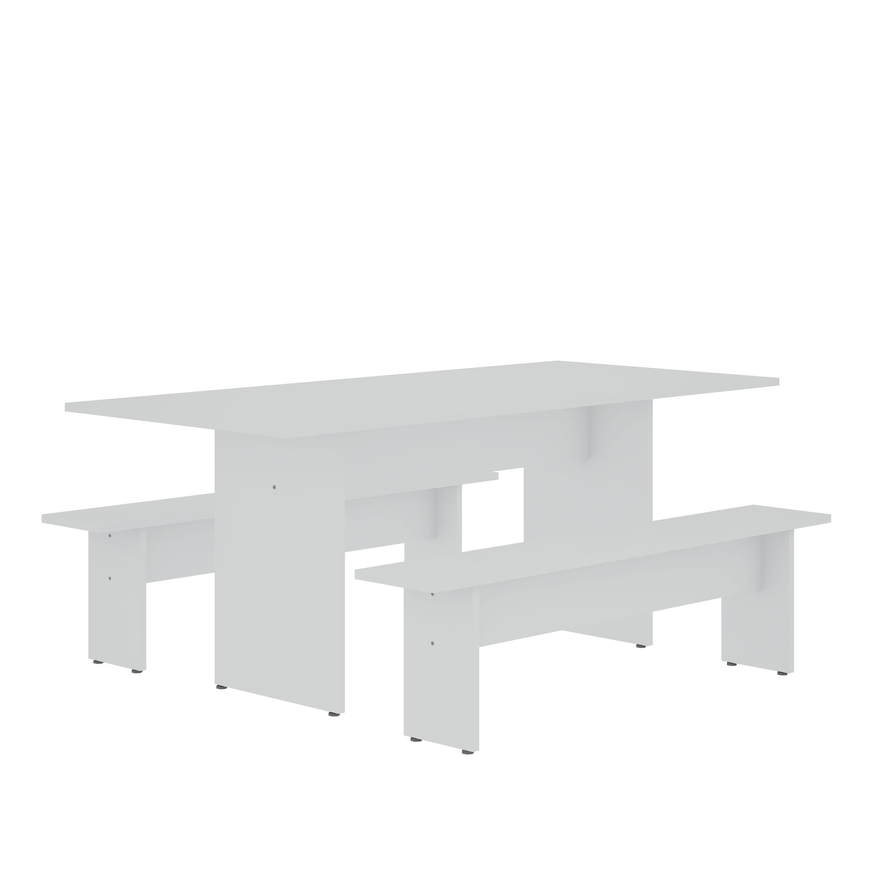 3pc Nomad 67.91" Modern Dining Set White - Manhattan Comfort: Rustic Charm, MDF, Seats 6