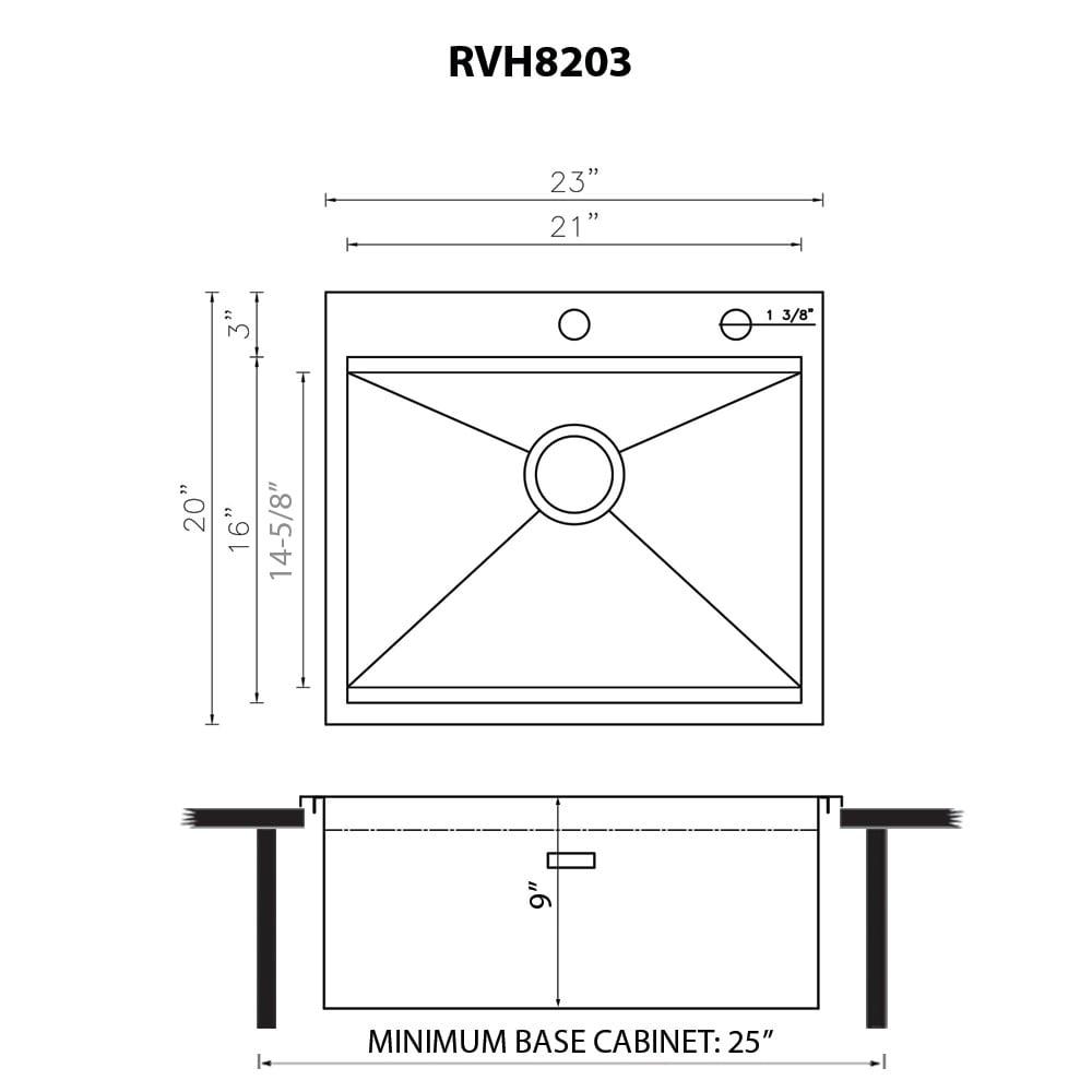 Ruvati 23 x 20 inch RV Workstation Drop-in Topmount Bar Prep Kitchen Sink 16 Gauge Stainless Steel