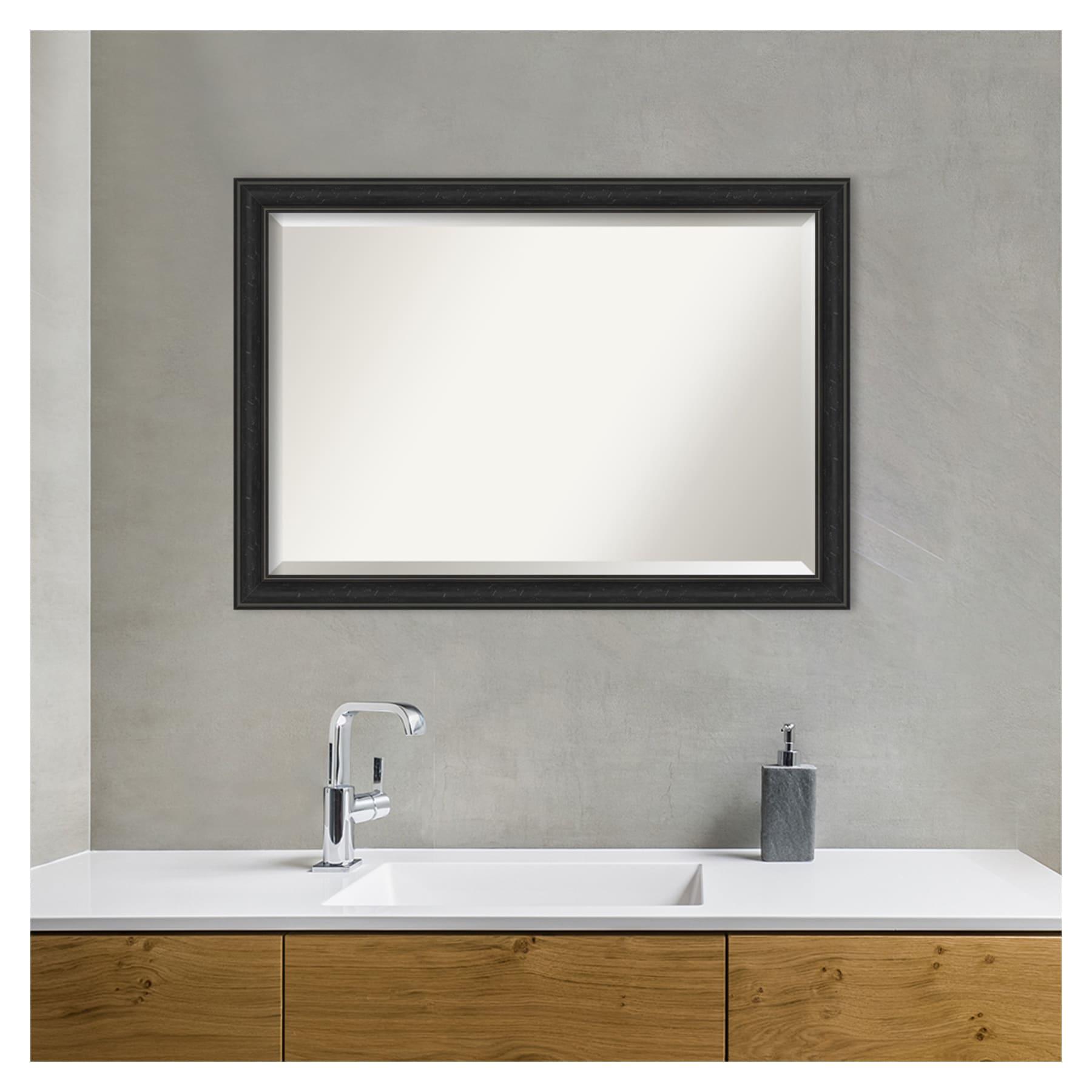 Amanti Art Beveled Bathroom Wall Mirror - Shipwreck Black Narrow Frame Outer Size: 40 x 28 in