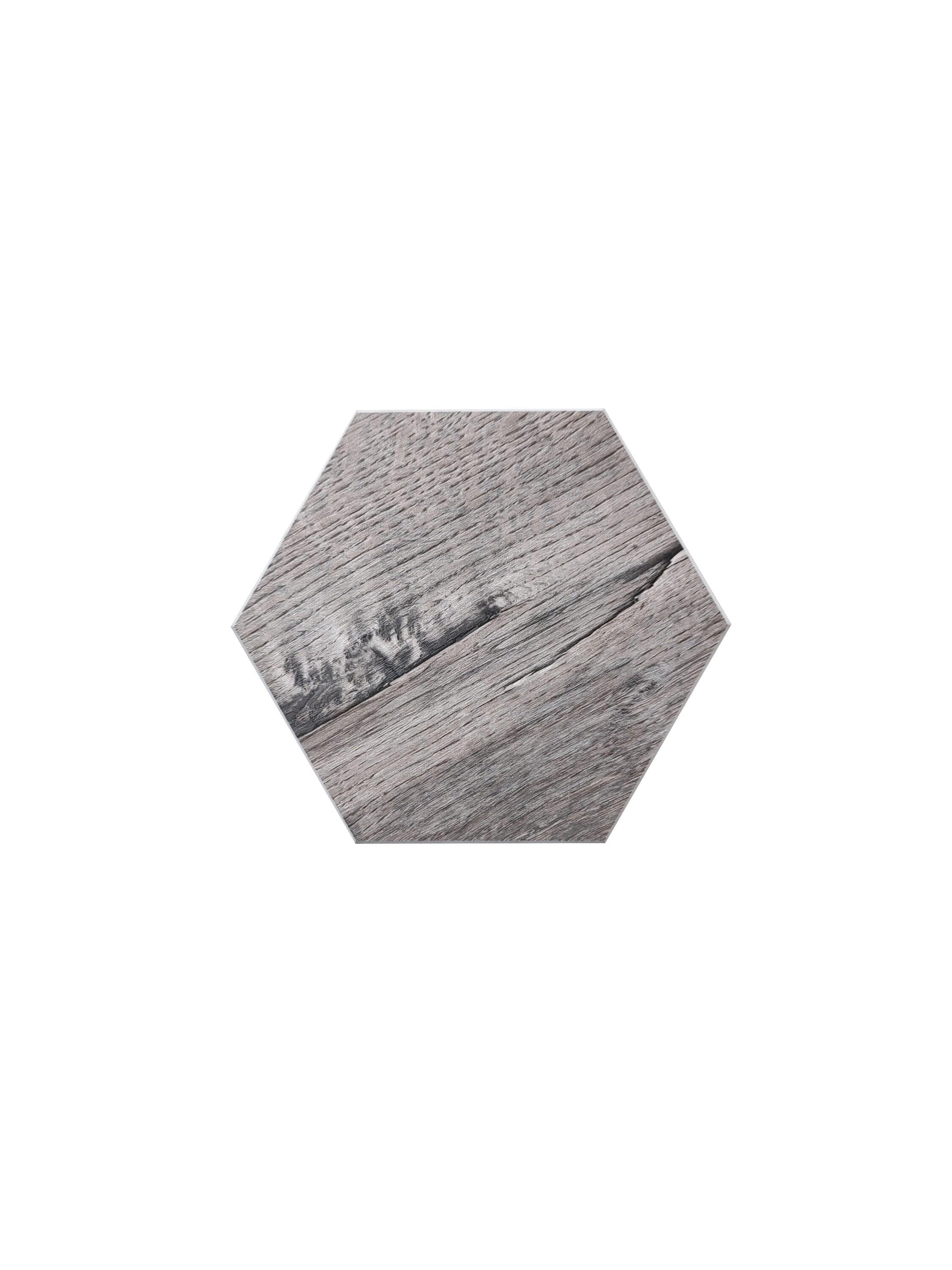 Hexagon Gray Wood Grain Peel and Stick Wall Tile