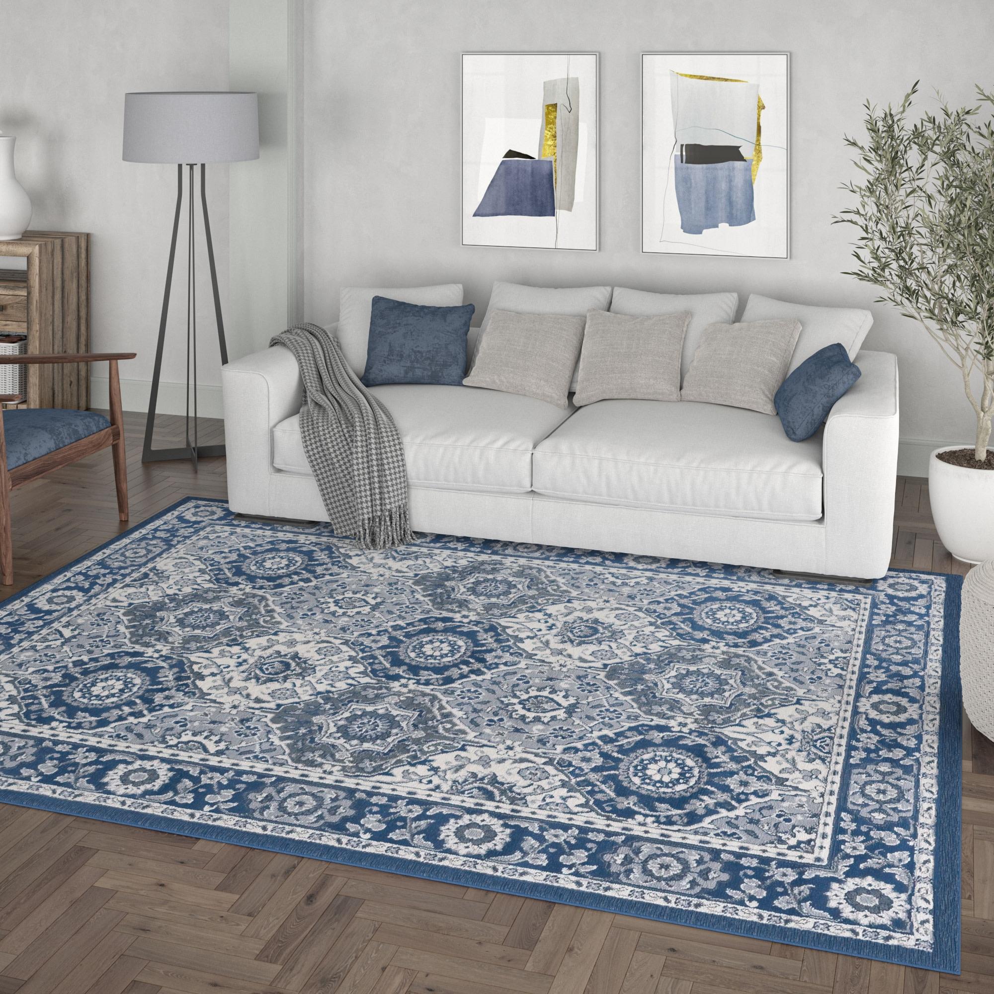 Tayse Madison Area Rug MDN3607 Traditional Navy Rings Repeat 2' x 3' Rectangle