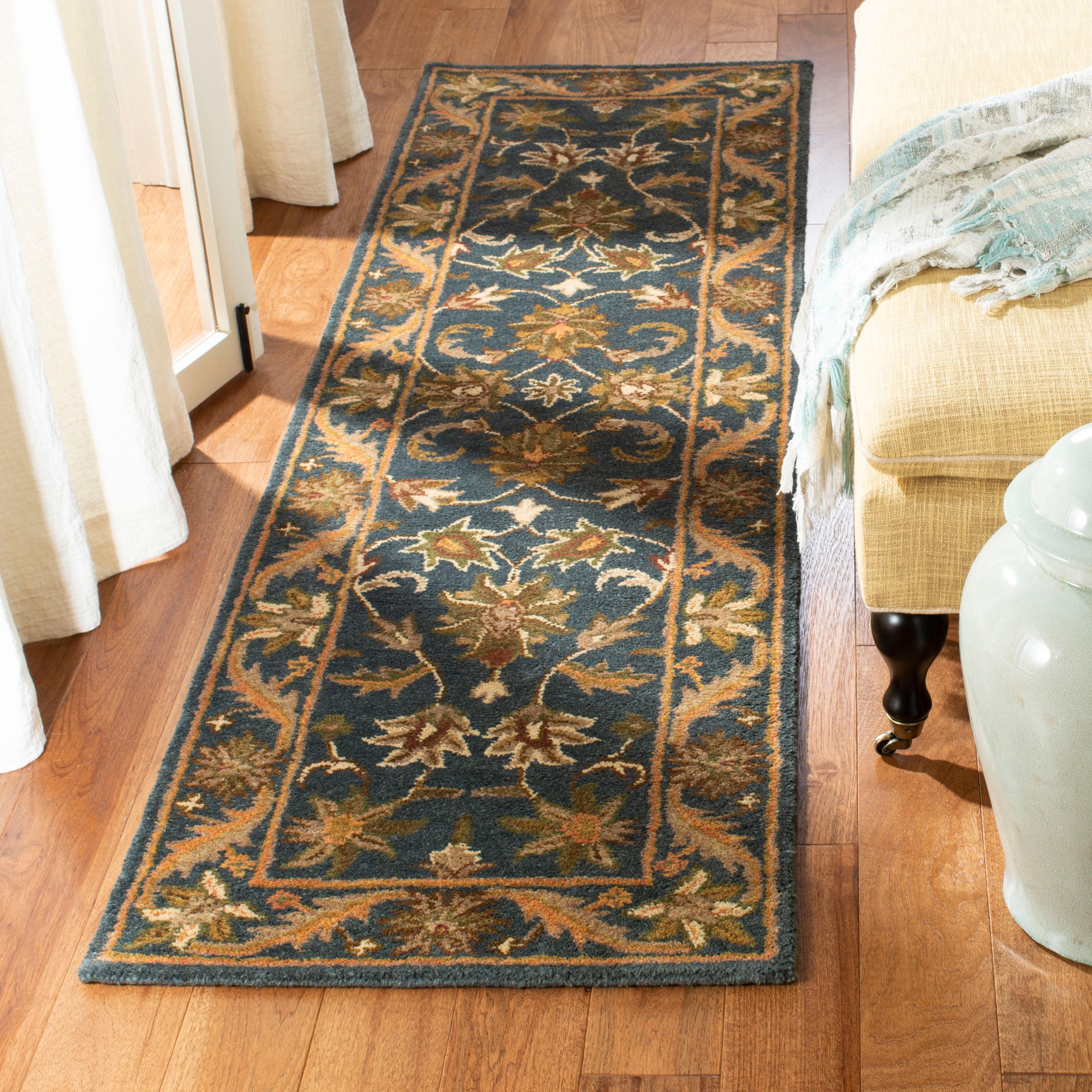 SAFAVIEH Antiquity Carmella Floral Bordered Wool Runner Rug, Blue/Gold, 2'3" x 16'