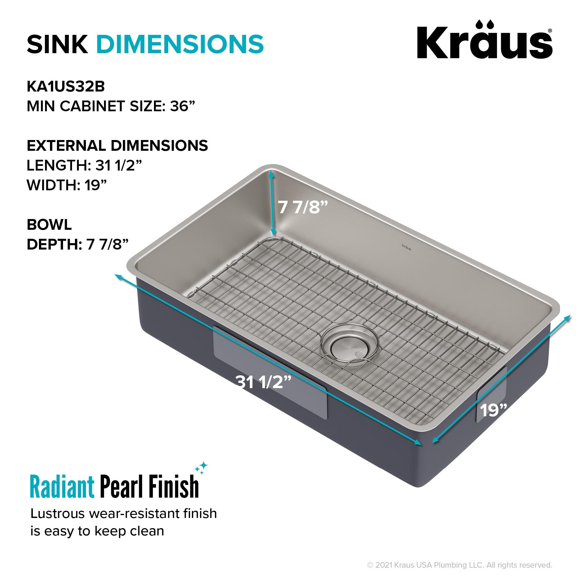 Dex™️ Series KRAUS 32" L Undermount 16 Gauge Stainless Steel Single Bowl Kitchen Sink