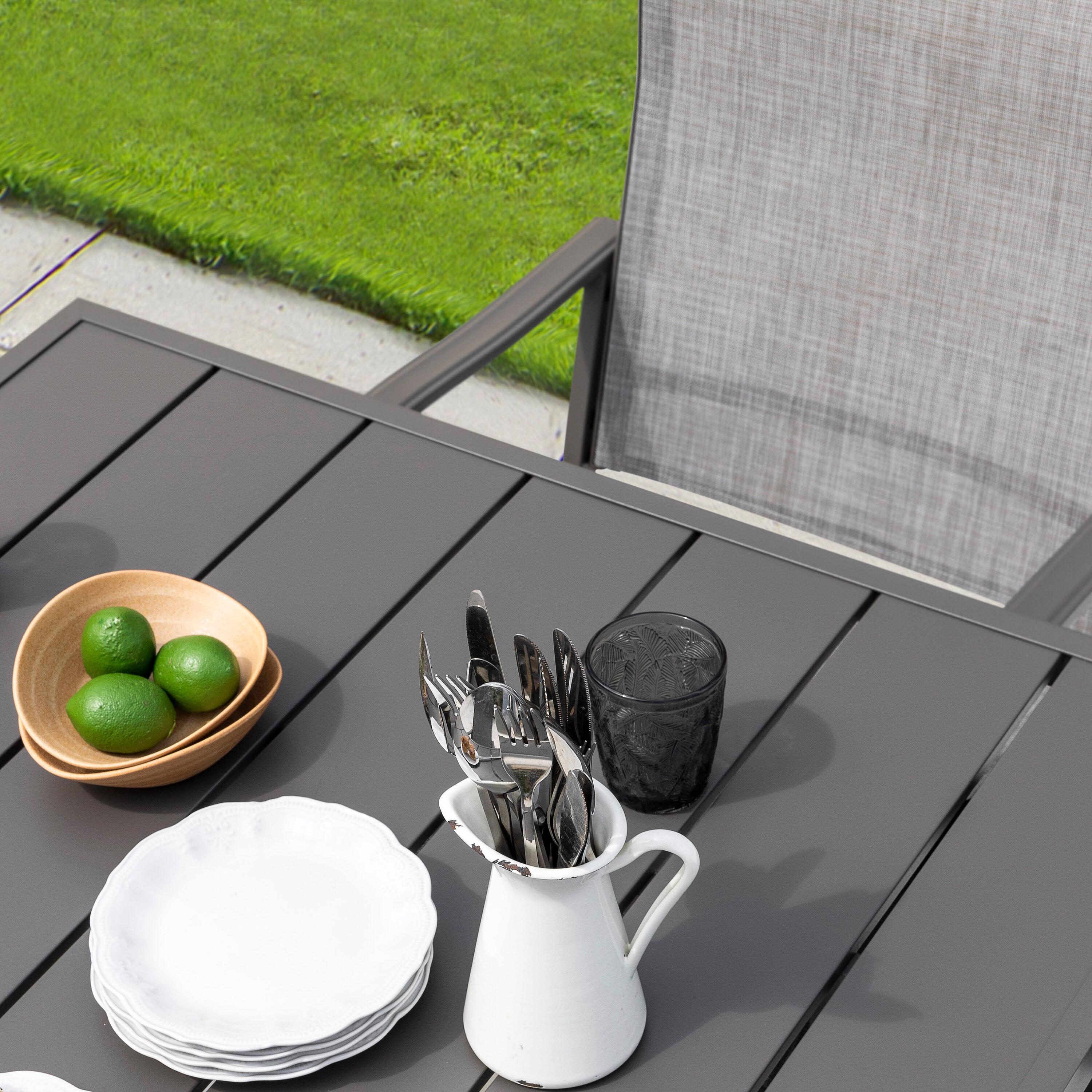 Nuu Garden 37" Outdoor Patio Table, 4 Person Steel Slat Square Dining Table with 1.57" Umbrella Hole, Slatted Top and Powder Coated Iron Frame, Gray