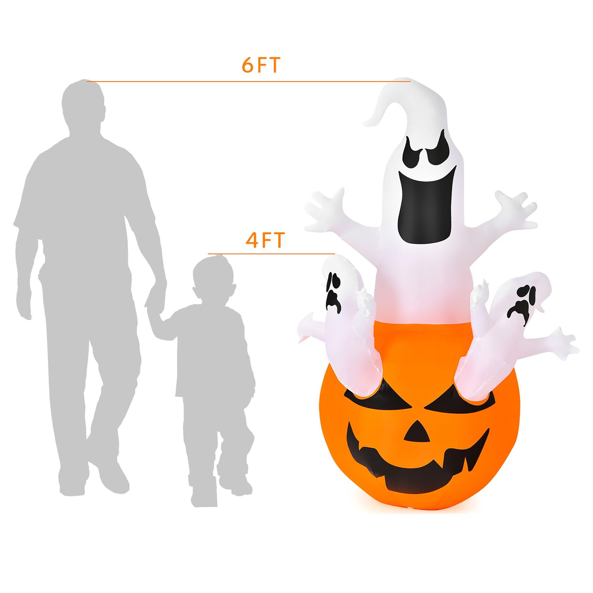 Tangkula 6ft Halloween Inflatables Ghost Pumpkin-Halloween Blow Up Yard Decorations w/Build-in LED Light
