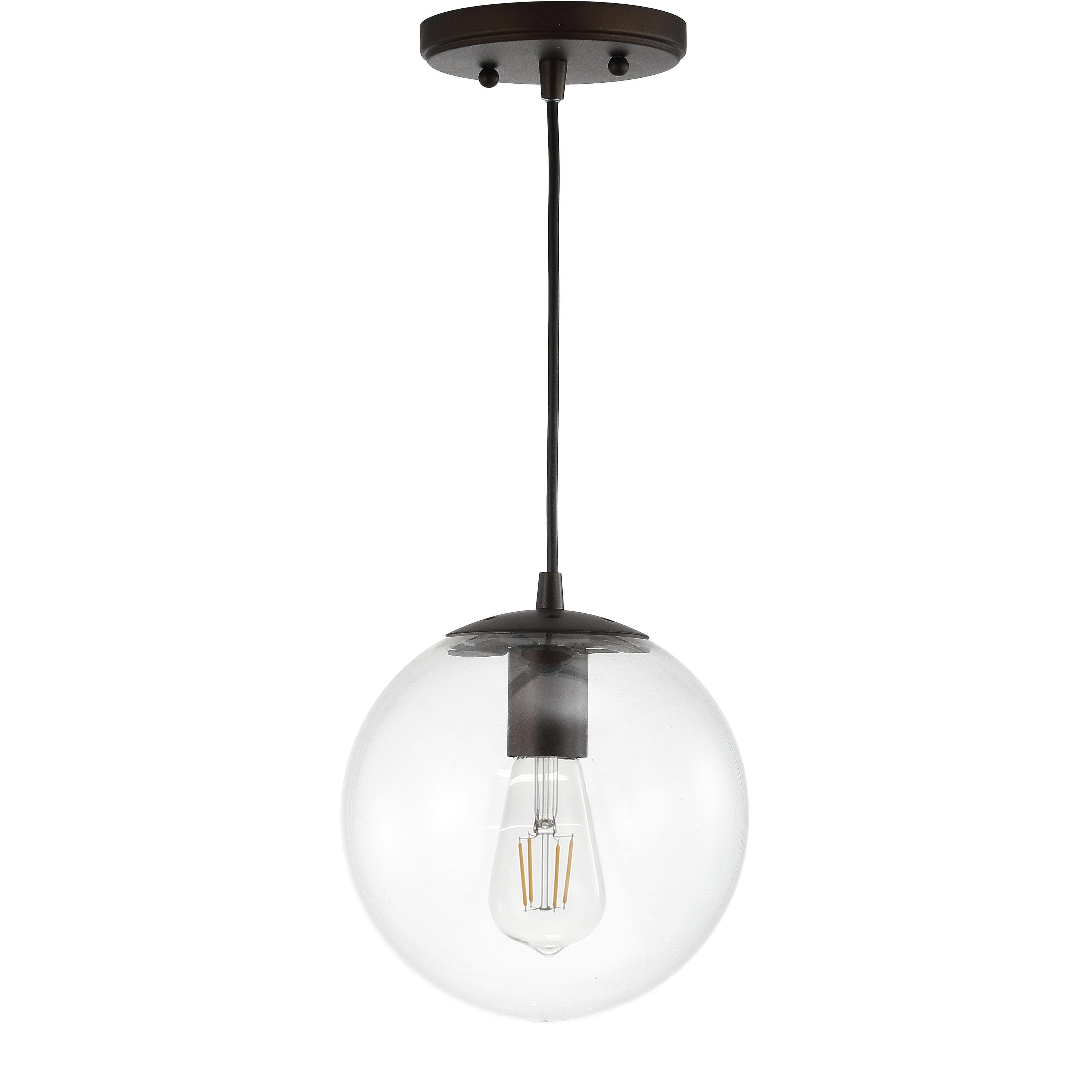 Bleecker 7.75" Metal/Glass Globe LED Pendant, Clear/Oil Rubbed Bronze