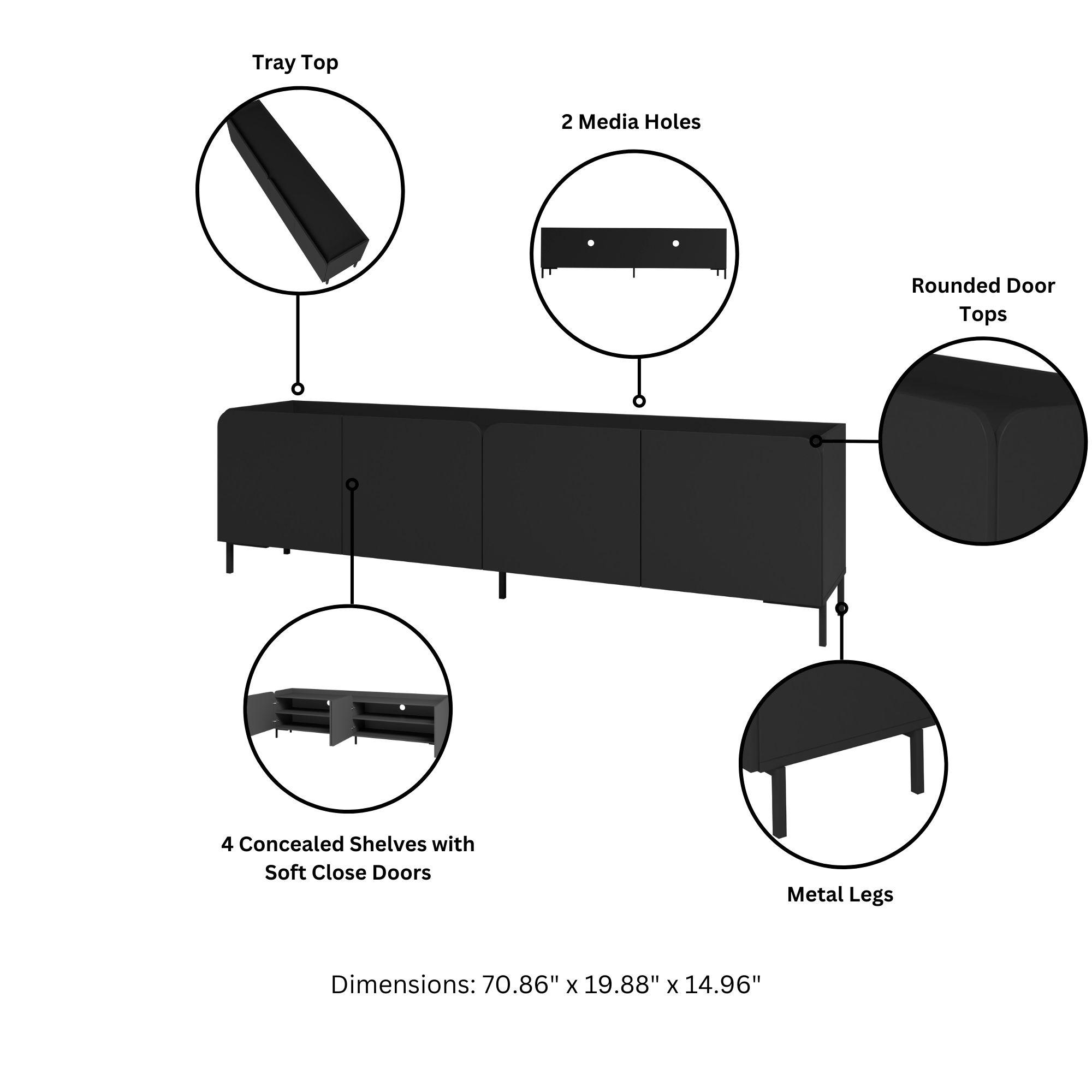 Manhattan Comfort 2pc Bogardus TV Stand for TVs up to 65" and 2 Door Accent Cabinet Set Black: Mid-Century Modern, Particle Board Construction