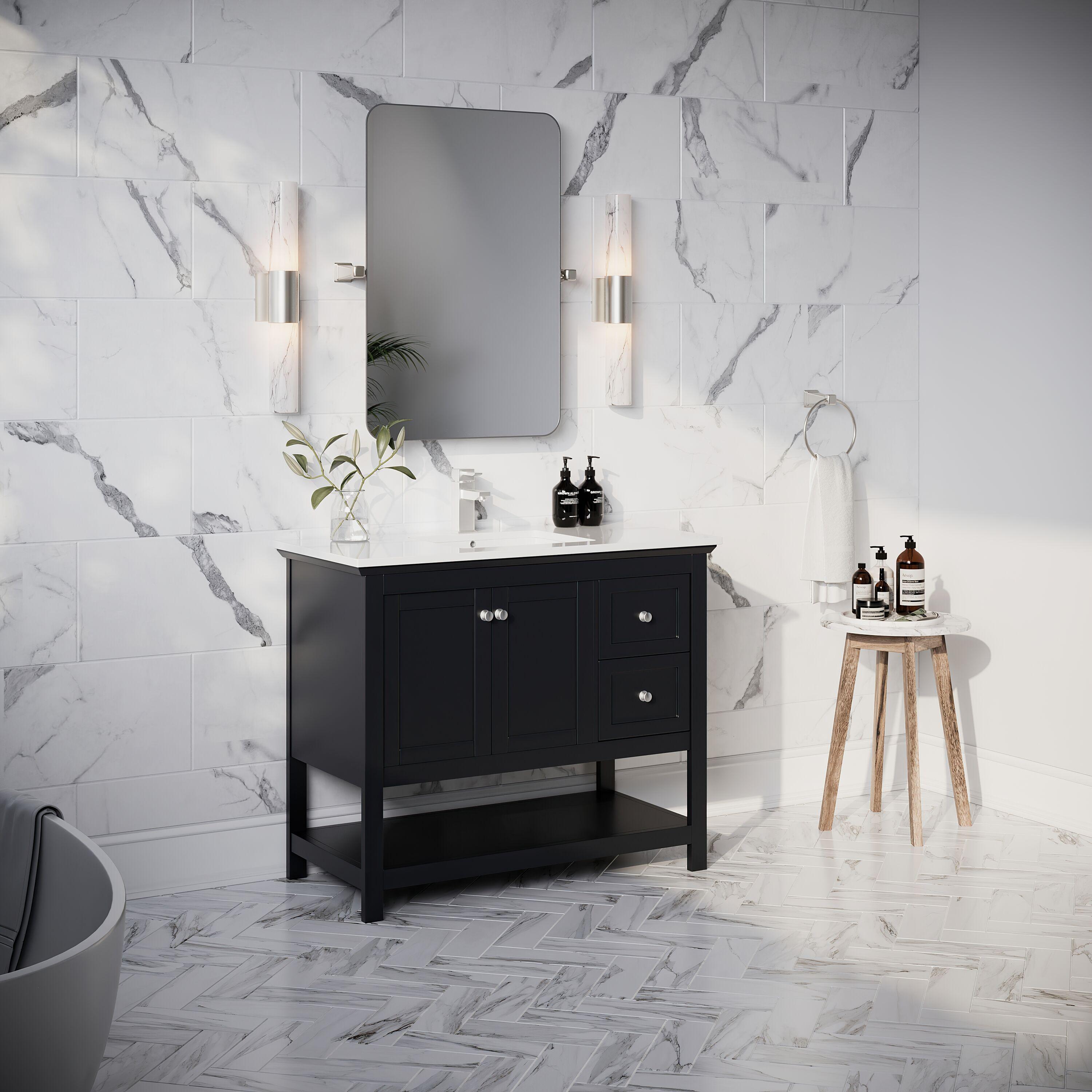 Fresca Manchester 42-in Black Undermount Single Sink Bathroom Vanity with White Quartz Top