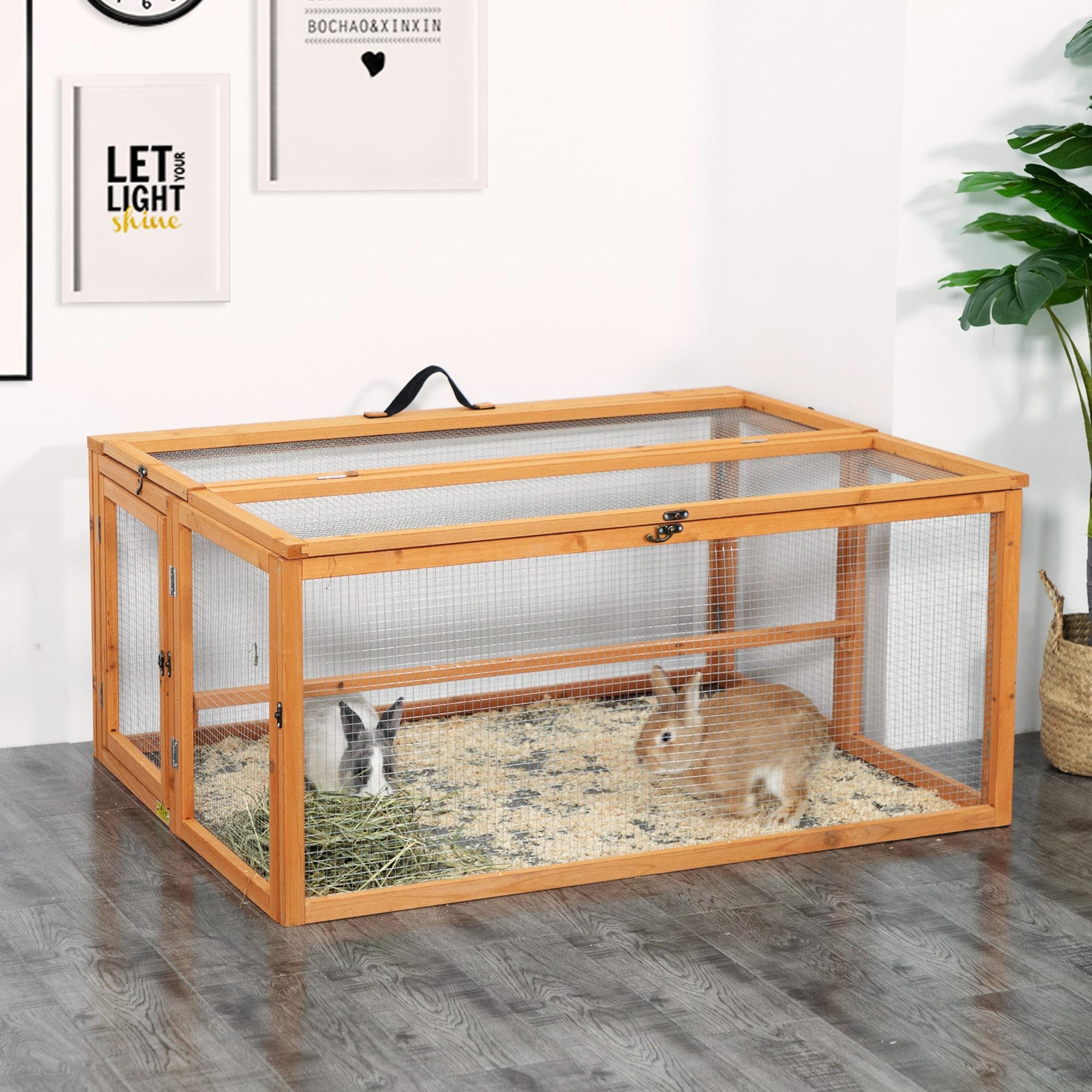 Coziwow Folding Chicken Coop, Wooden Rabbit Hutch for Small Animals with Roosting Bar, Orange