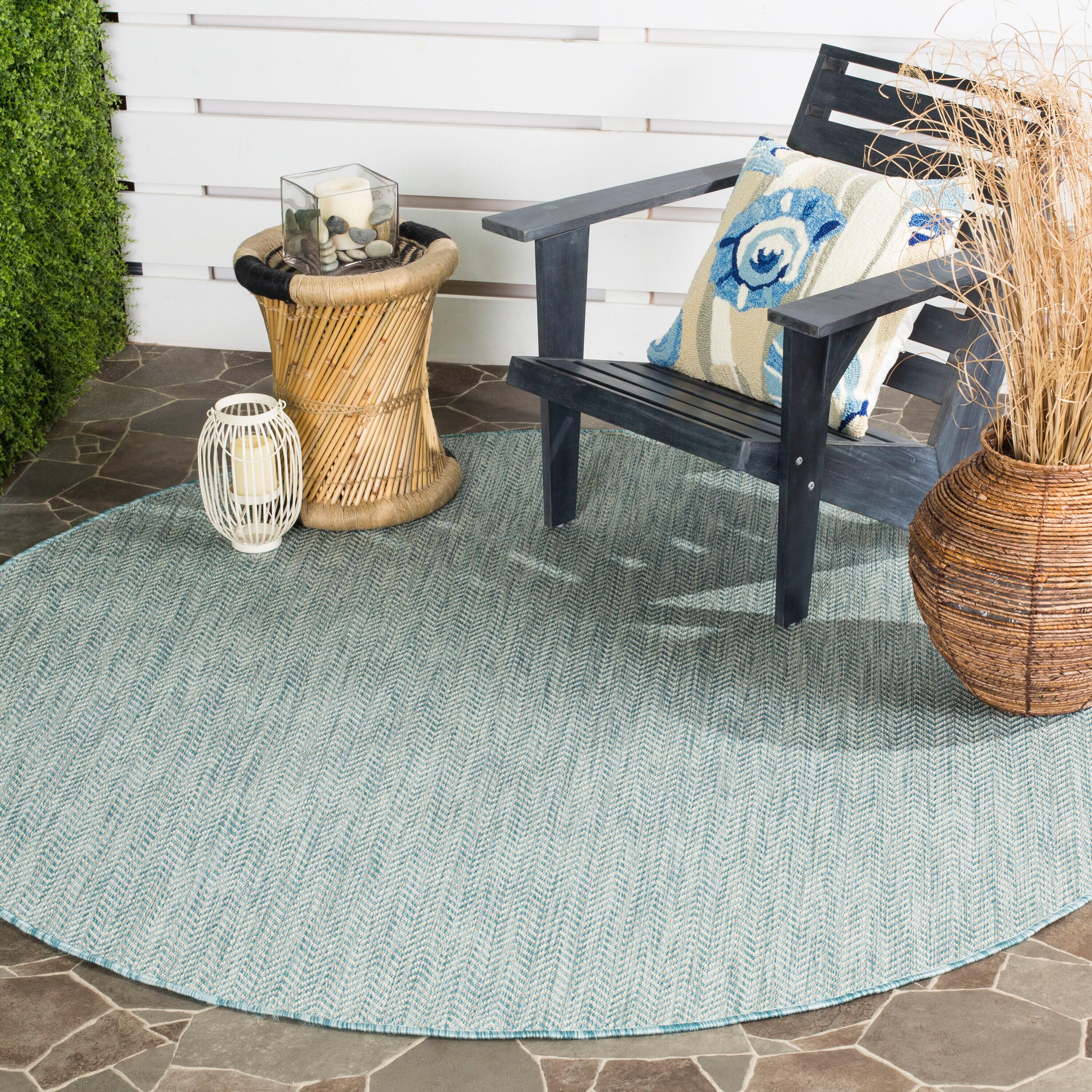 Courtyard CY8022 Power Loomed Indoor and Outdoor Area Rug - Aqua/Grey - 6'7" Round - Safavieh