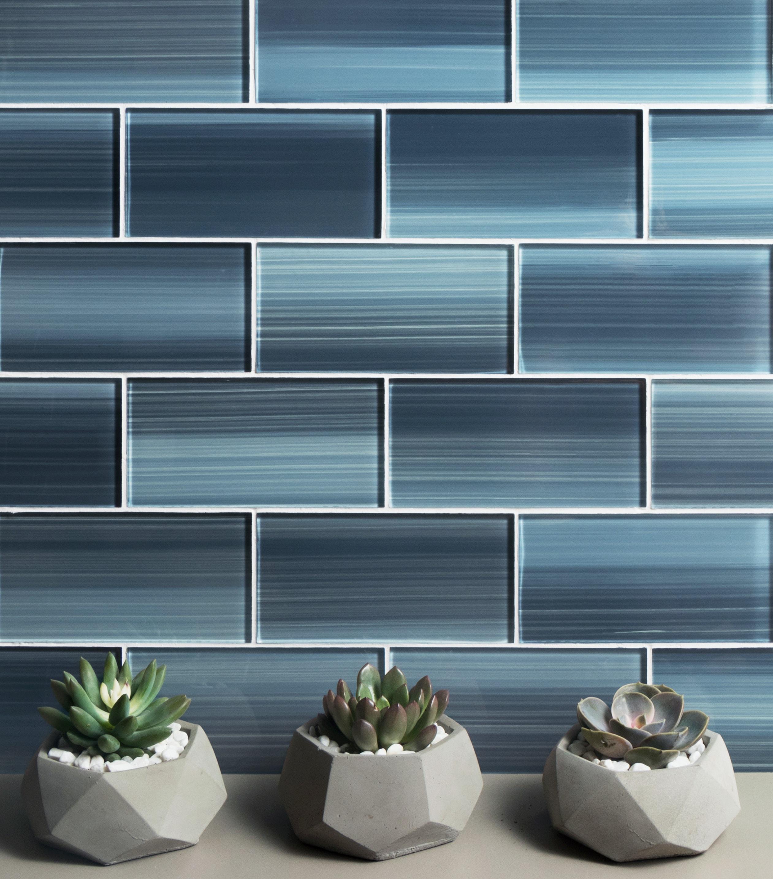 Premium Hand Painted 3" x 6" Straight Edge Glass Mosaic Subway Tile