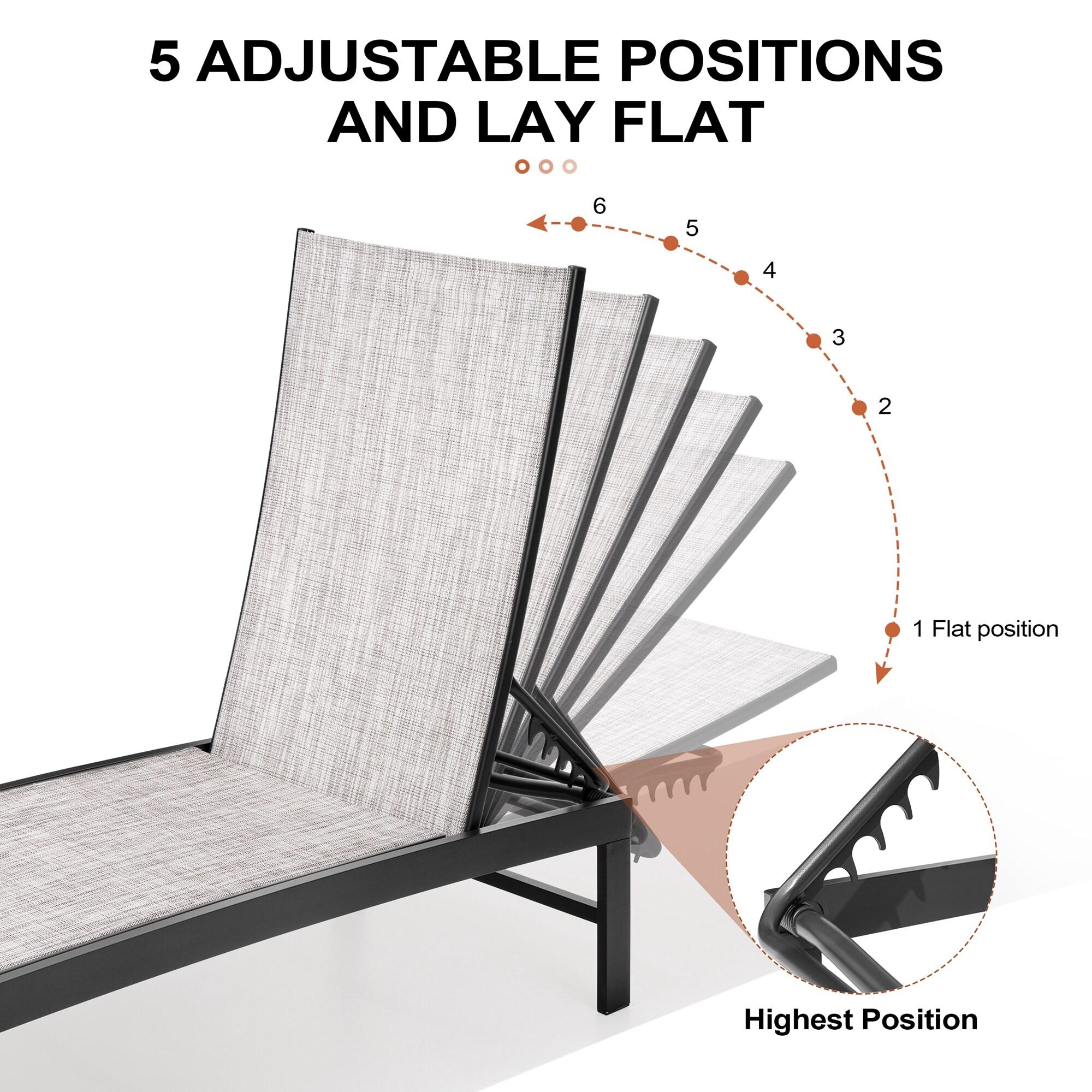 Crestlive Products Outdoor Aluminum Textilene Chaise Lounge Chairs and Table Set of 3 Earth Fabric, Dark Grey Frame