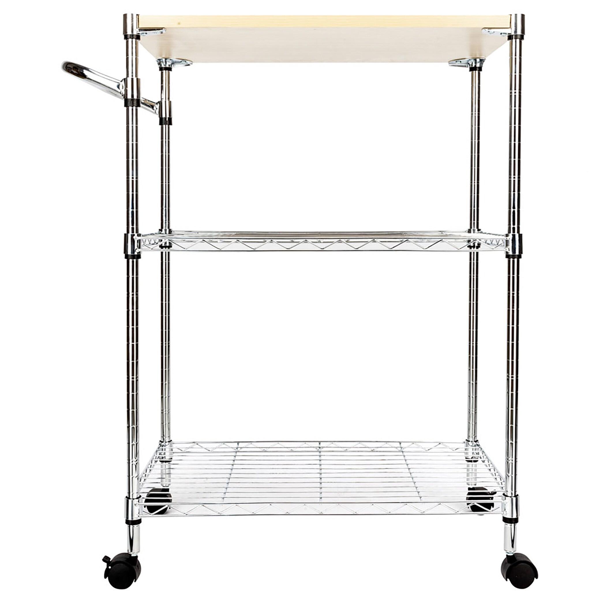 Ktaxon 3-Tier Rolling Kitchen Trolley Cart Steel Island Storage Utility Service Dining Silver