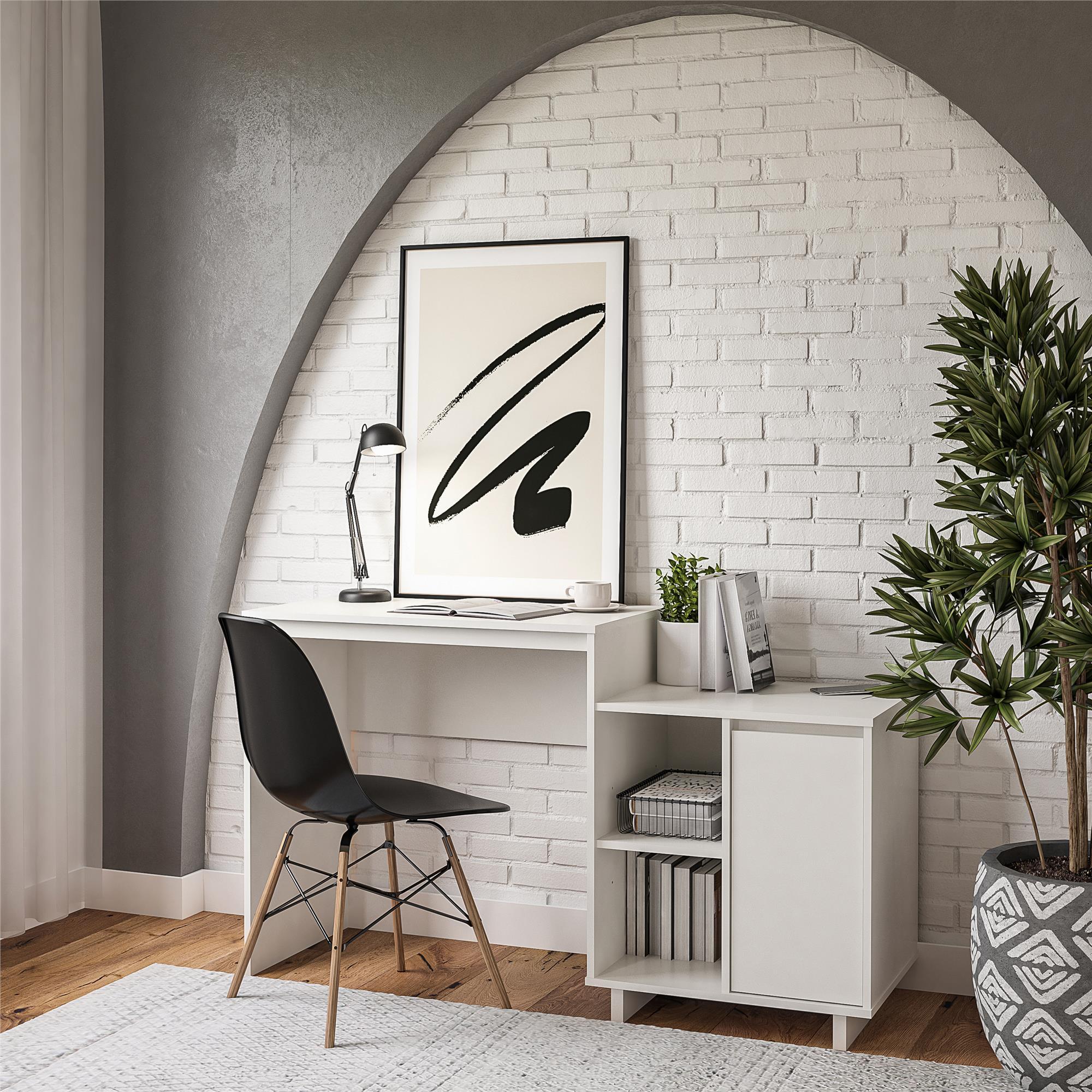 Ravelston White Wood Computer Desk with Filing Cabinet