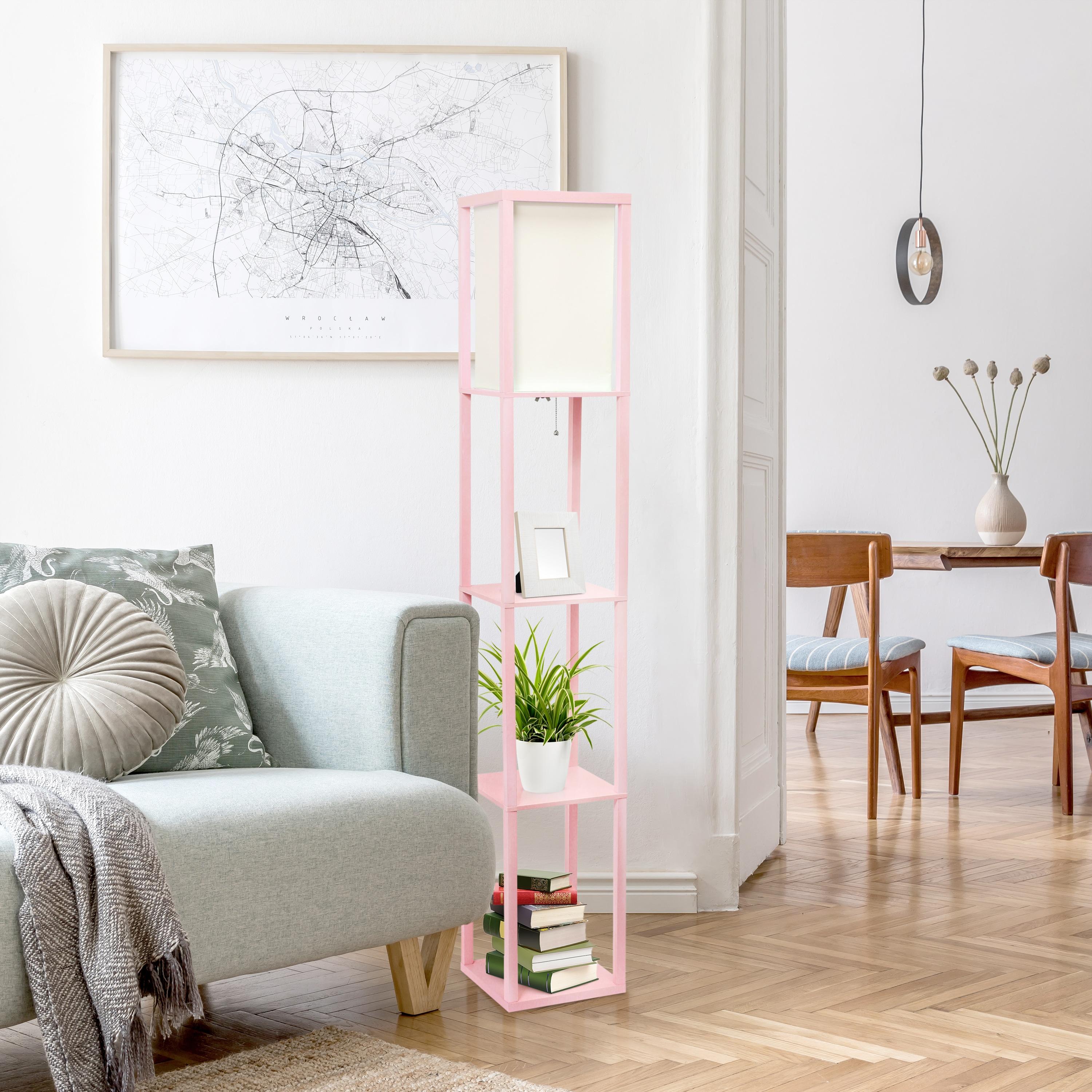 Column Shelf Floor Lamp with Linen Shade Light Pink - Lalia Home: ETL Listed, Pull Chain Switch