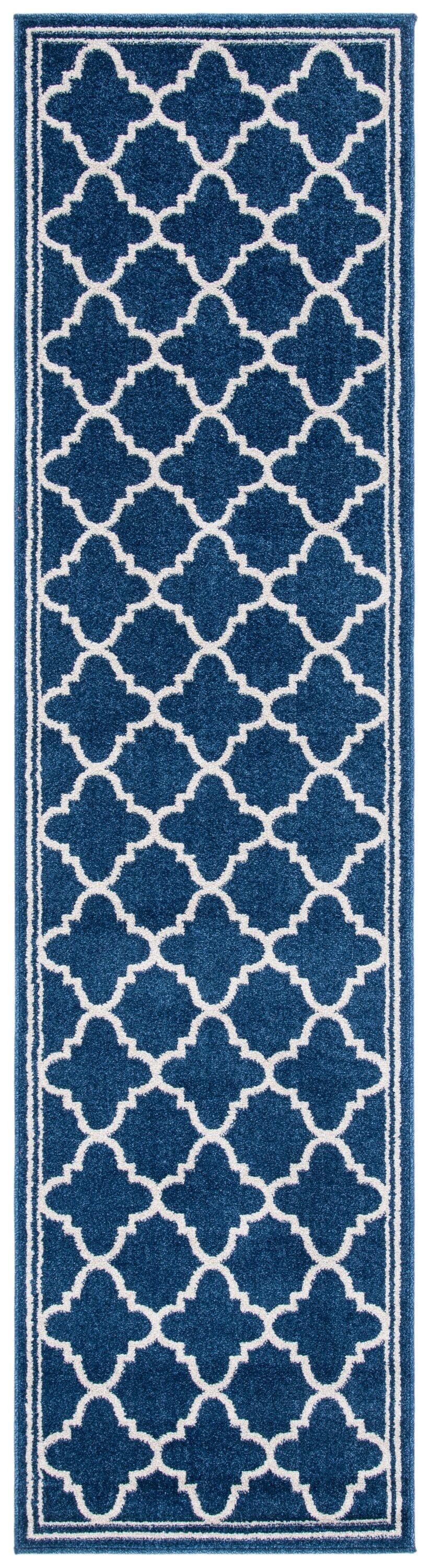 Amherst AMT422 Power Loomed Indoor Runner Rug - Navy/Beige - 2'3"x11' - Safavieh