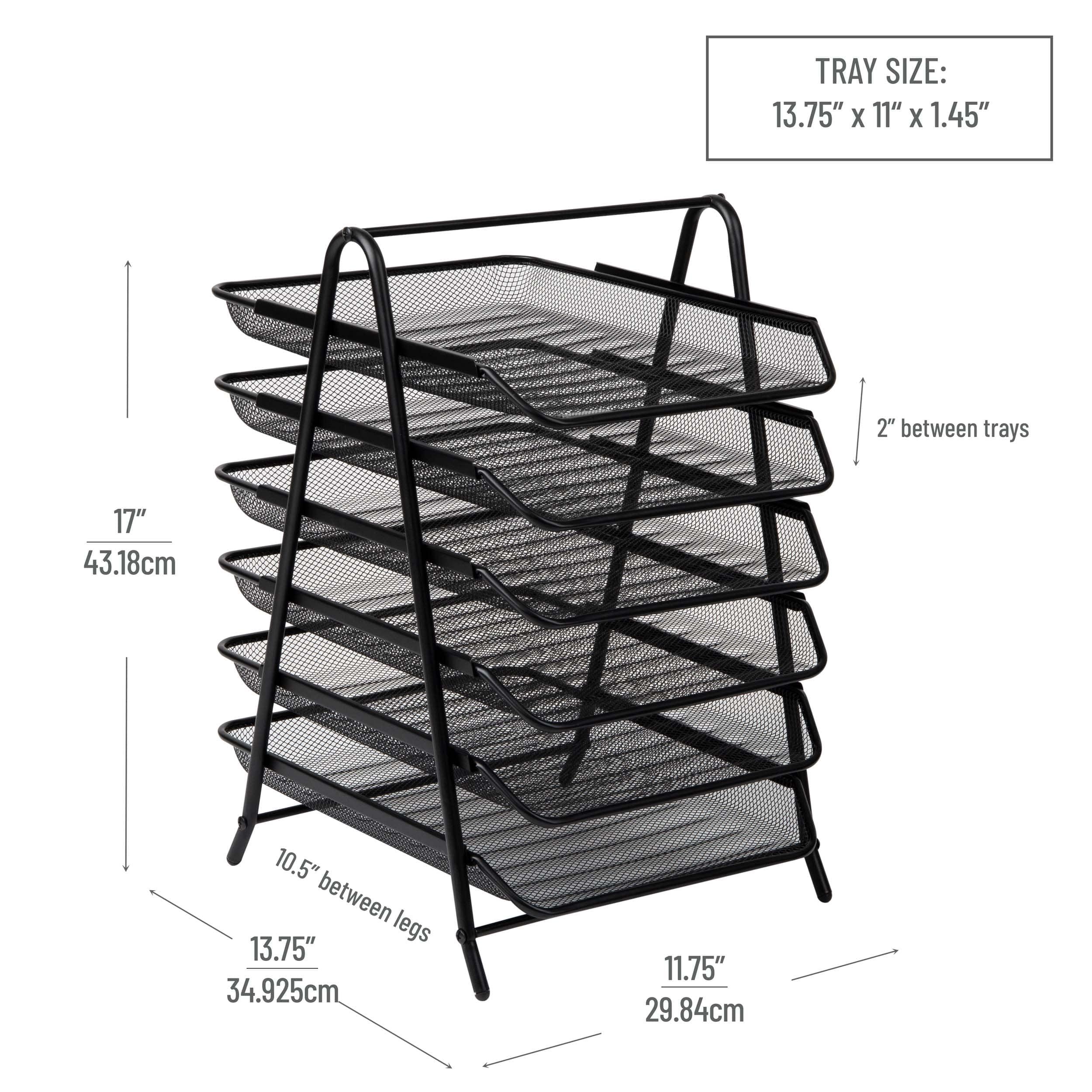 Paper Tray, Desktop Organizer, File Storage, Metal Mesh, 11.75"L x 13.75"W x 18"H, Black