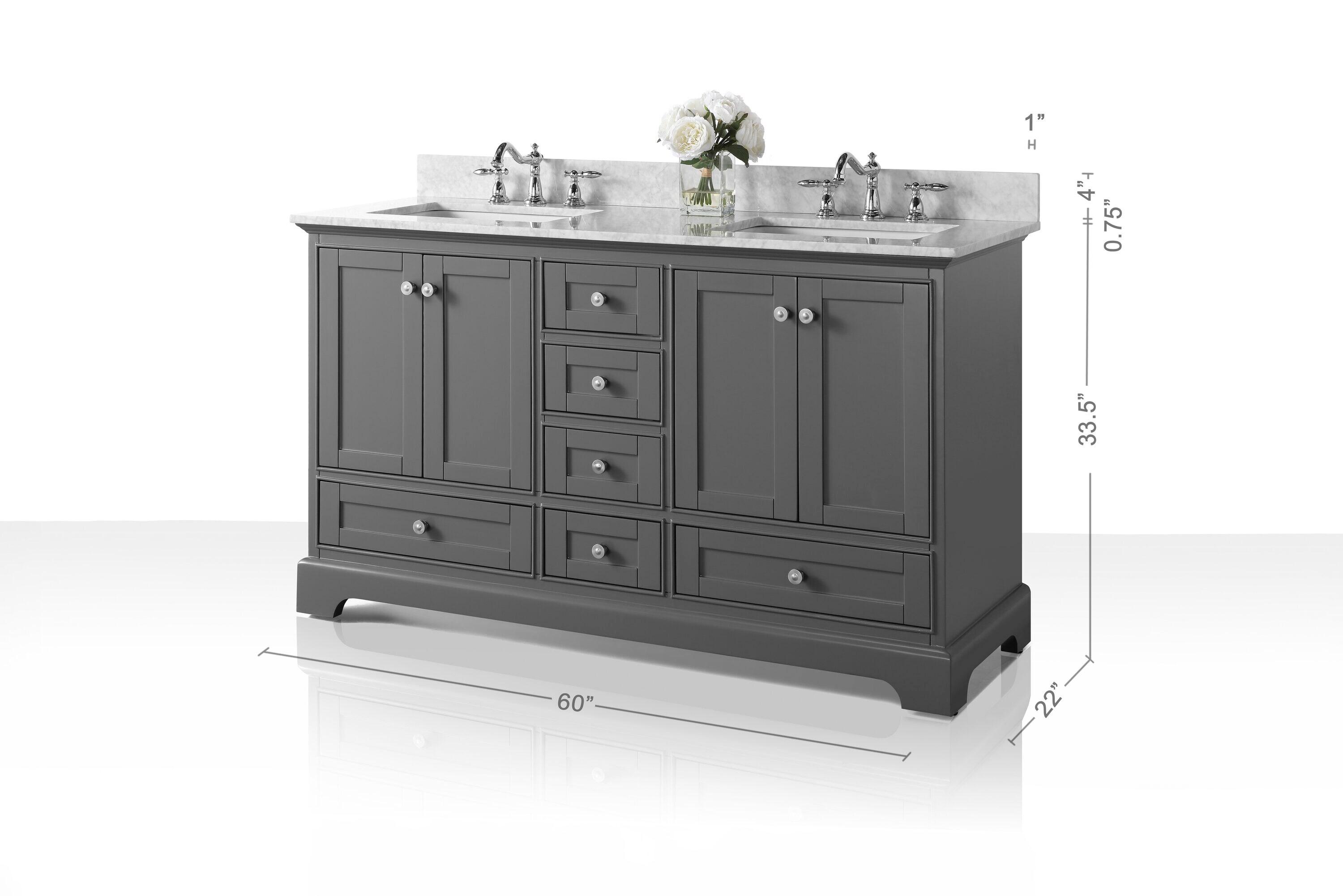 Audrey 60" Sapphire Gray Double Sink Vanity with Marble Top