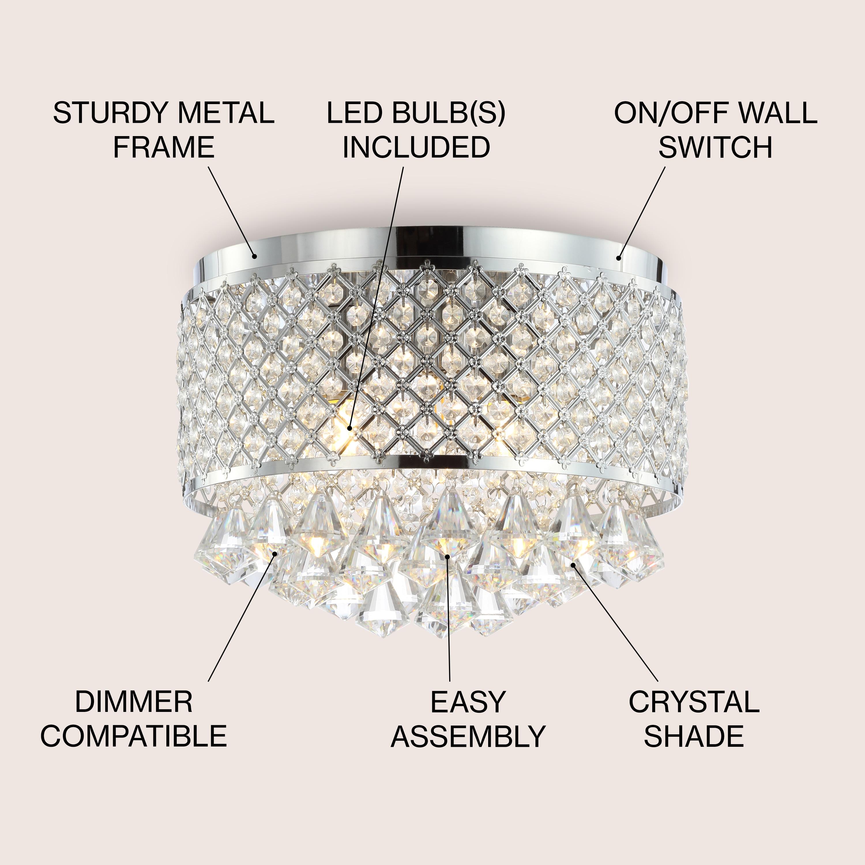 JONATHAN Y Evelyn 14.7" 3-Light Crystal Drops/Metal LED Flush Mount, Chrome