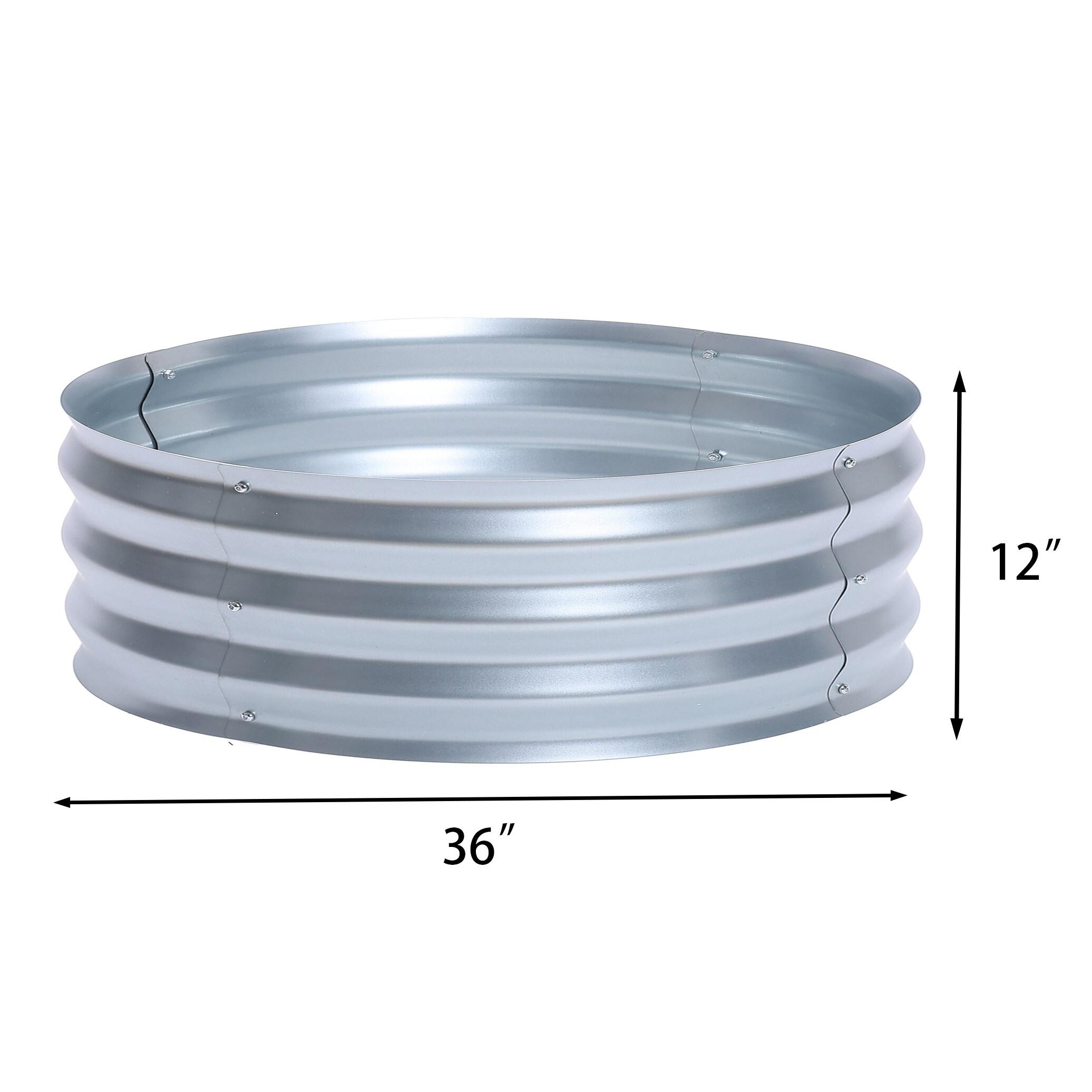LuxenHome 3ft Round Galvanized Metal Raised Garden Bed Planter Silver