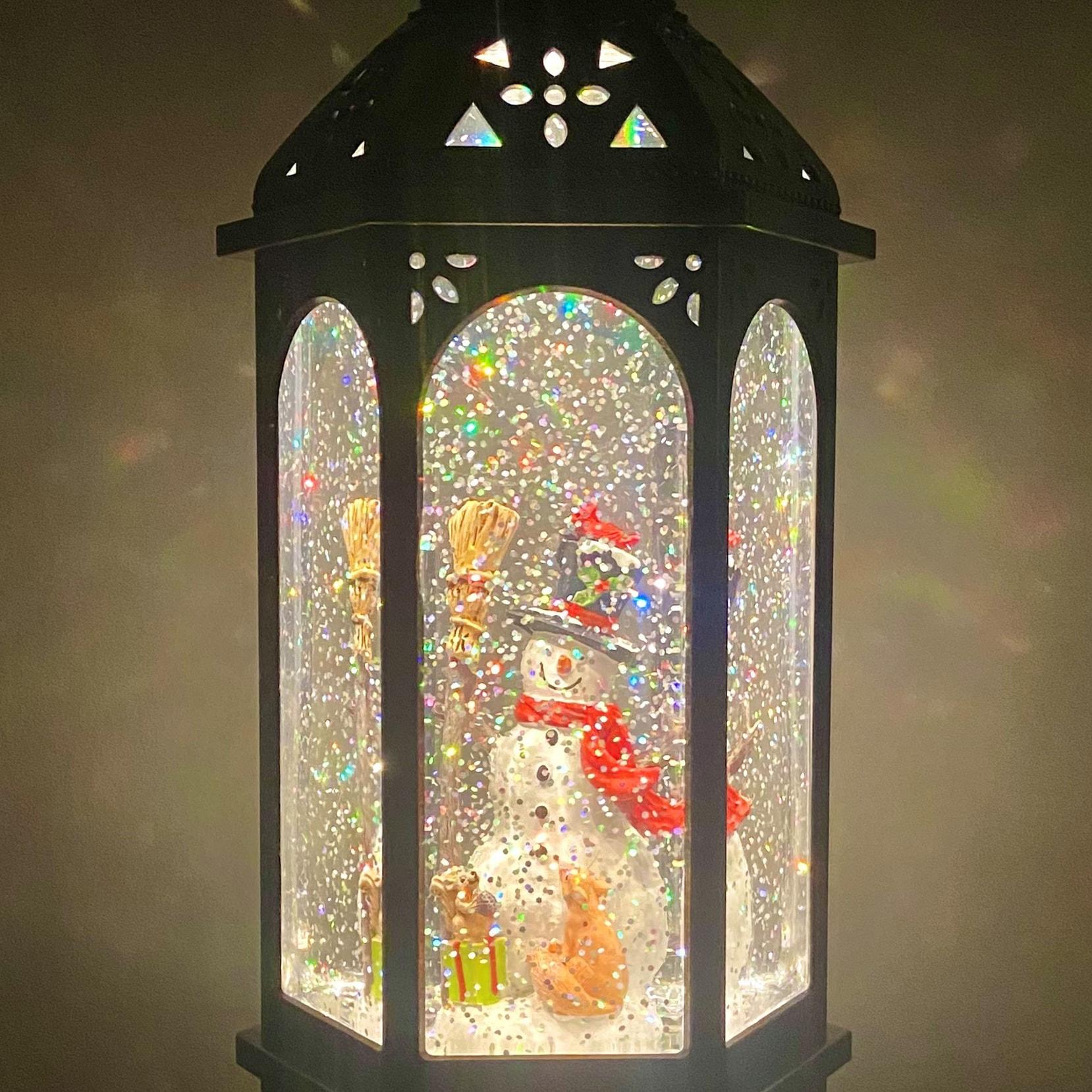 11" White LED Snowman Lantern Snow Globe