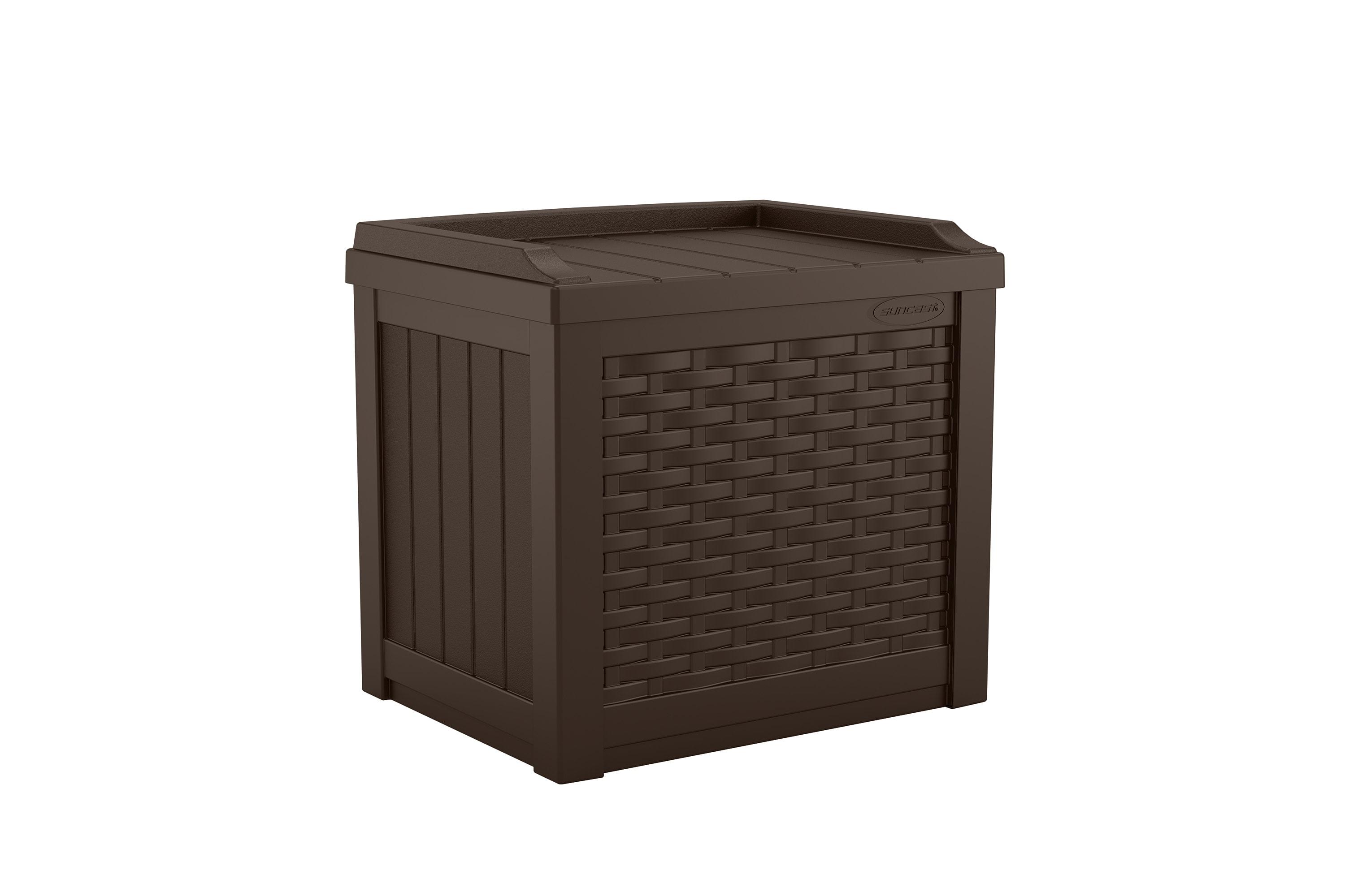 Suncast Suncast Wicker 22 Gallon Water Resistant Resin Deck Box with Storage Seat in Java