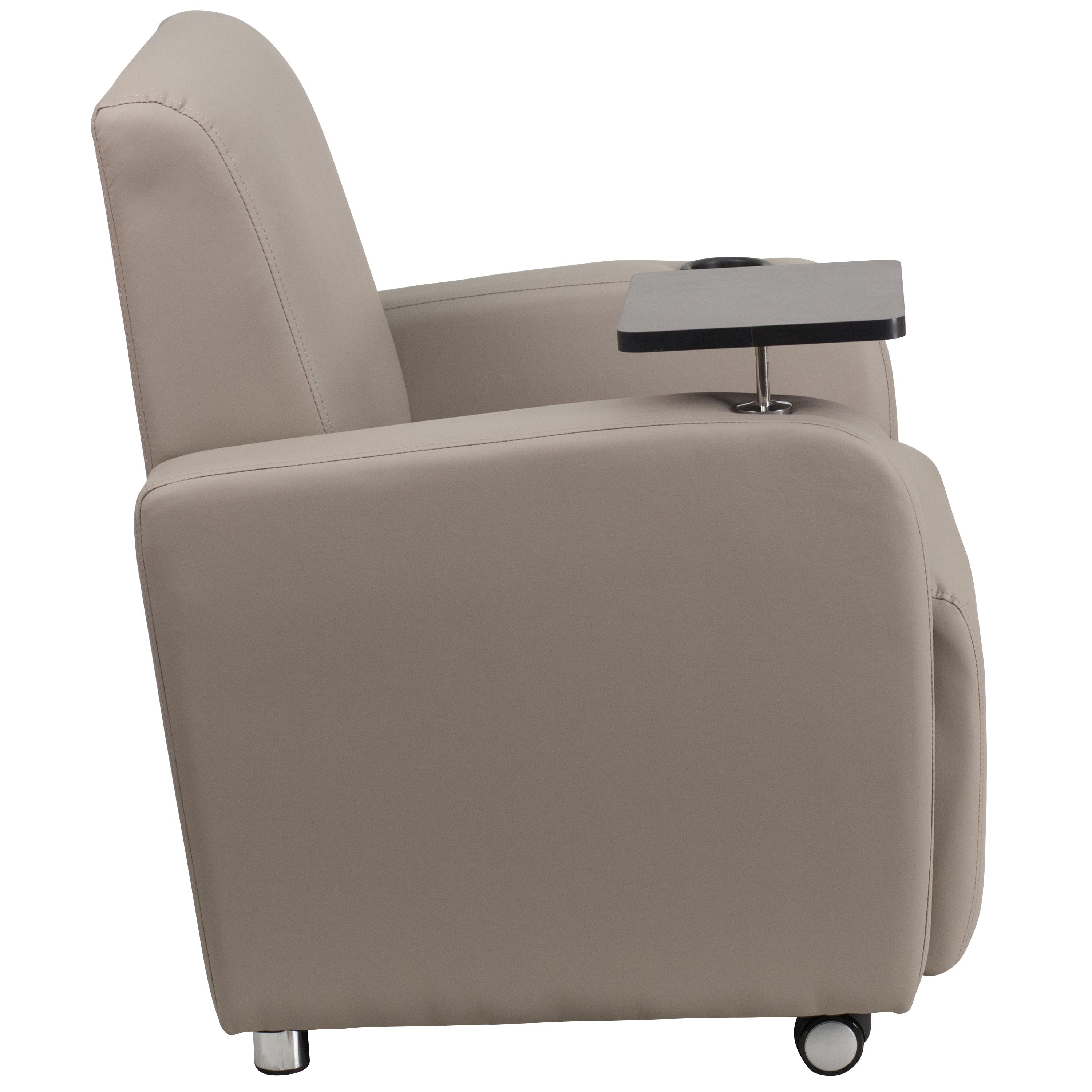 Flash Furniture LeatherSoft Guest Chair with Tablet Arm, Front Wheel Casters and Cup Holder