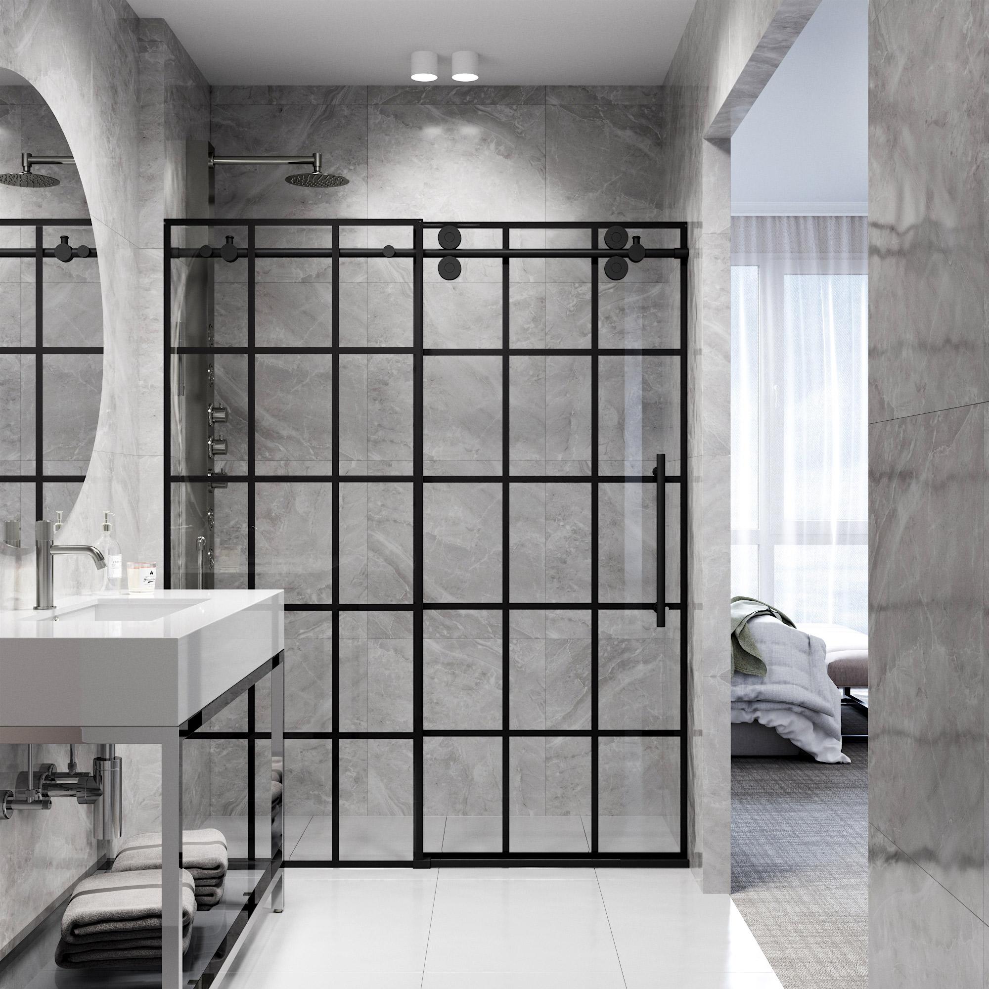 Elan 56-60" W x 74" H Sliding Frameless Shower Door with 3/8" Grid Clear Glass