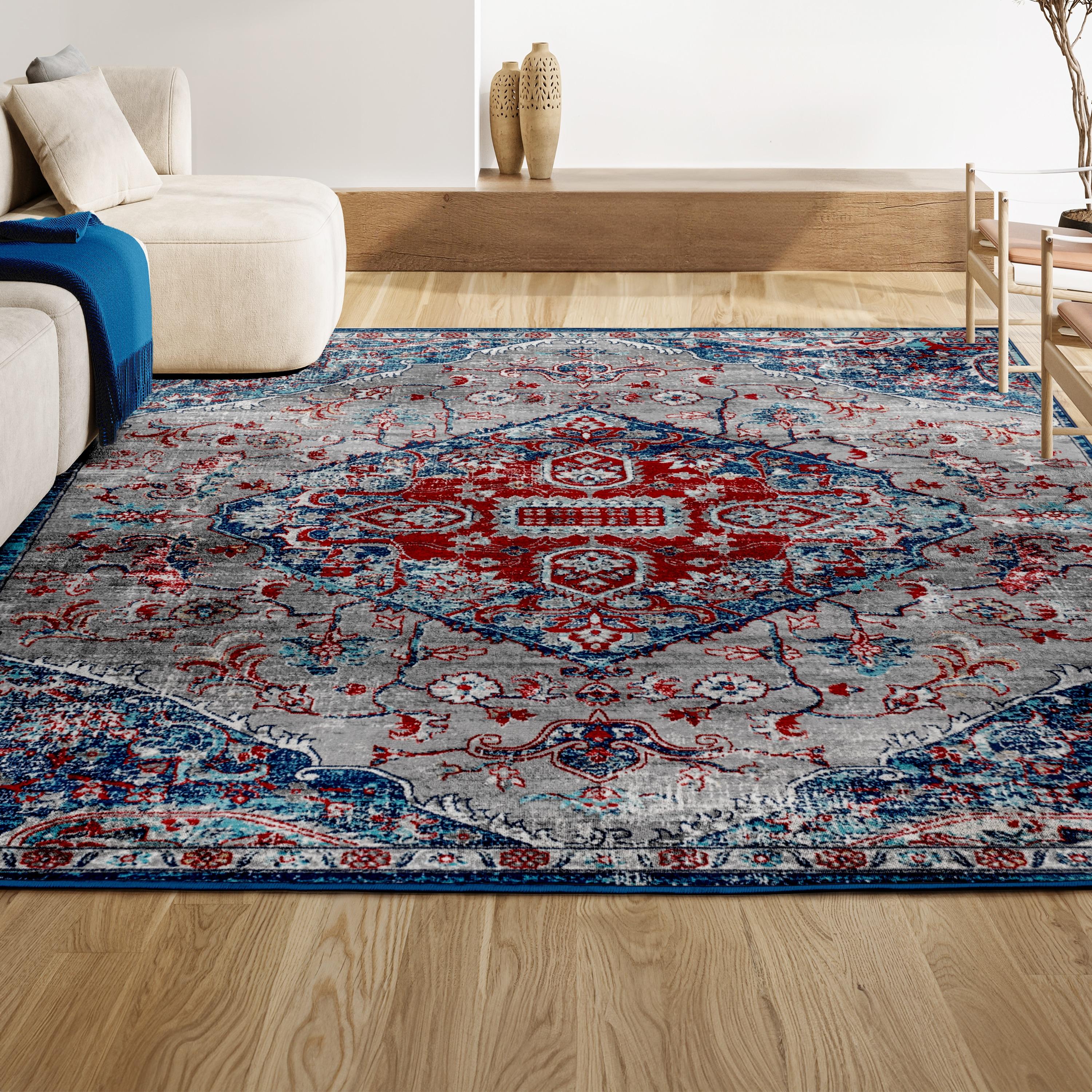 2'x8' Modern Persian Vintage Medallion Runner Rug, Red/Navy - JONATHAN Y