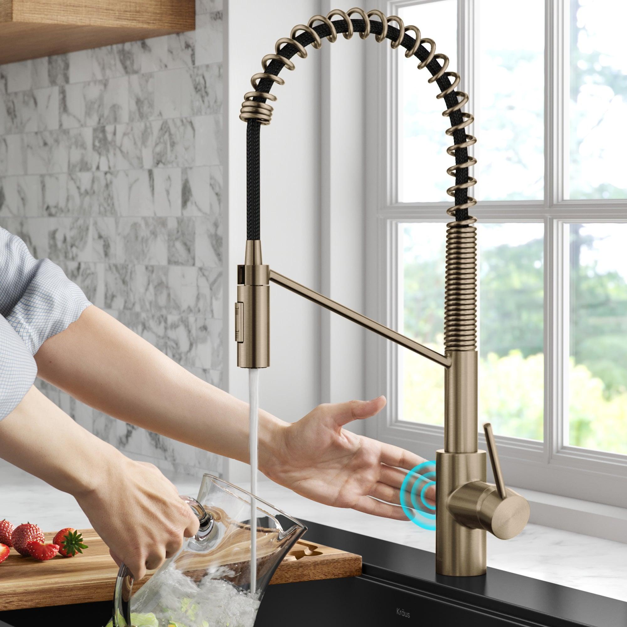 KRAUS Oletto Touchless Sensor Commercial Pull-Down Single Handle Kitchen Faucet with QuickDock Top Mount Assembly