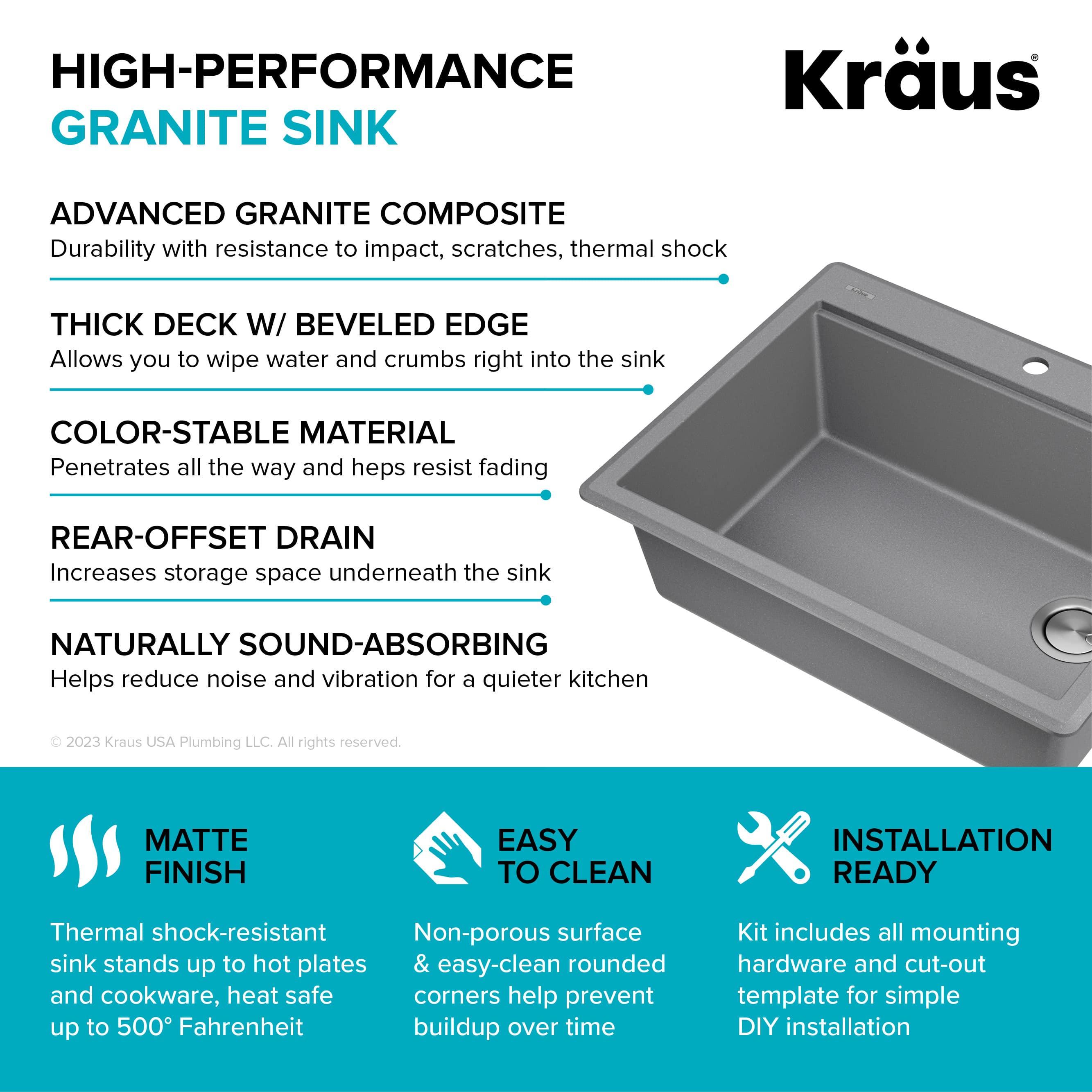 KRAUS Bellucci Granite Composite Workstation Drop-In Top Mount Single Bowl Kitchen Sink with Accessories