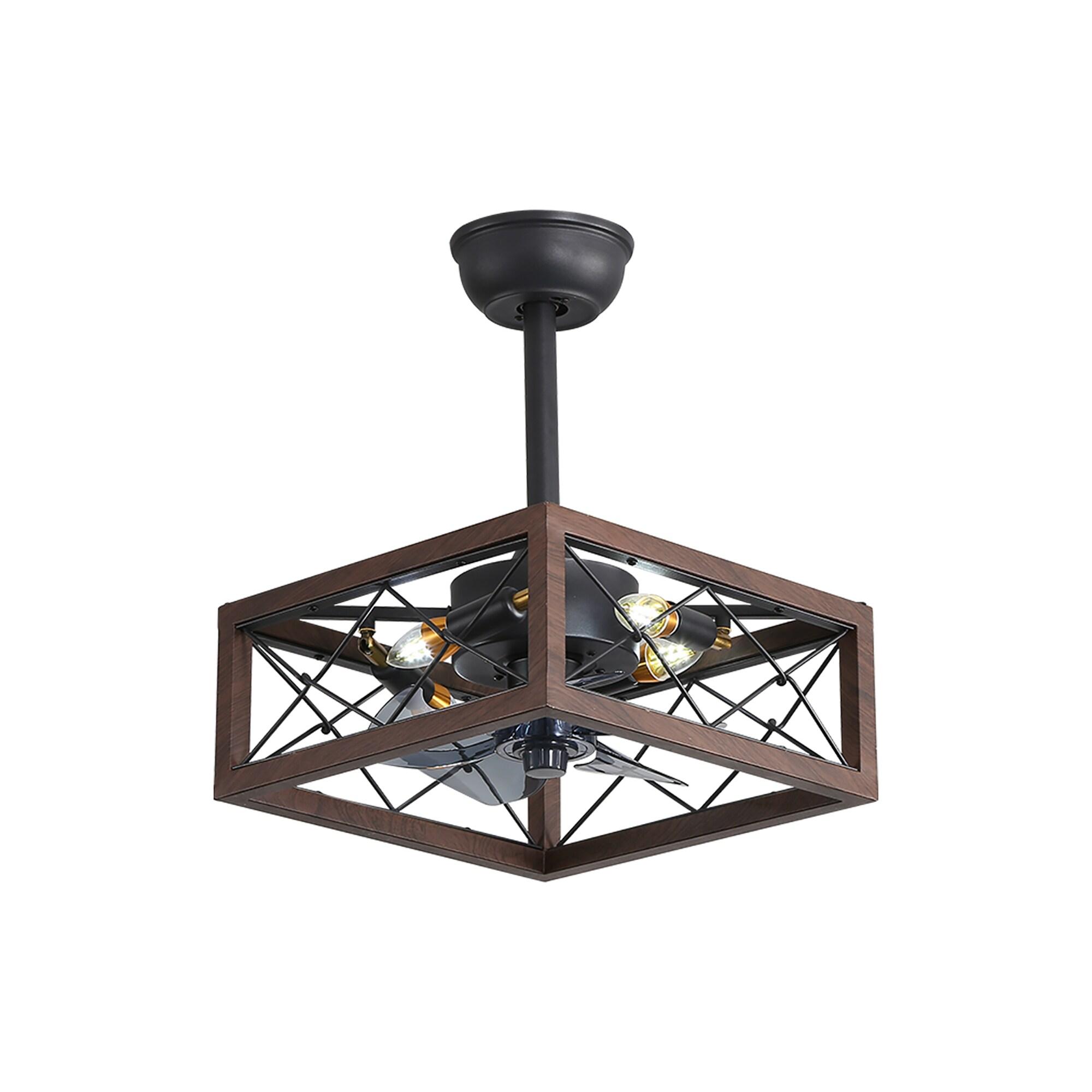 Yesurprise Caged Ceiling Fan with Lights, 18" Square Ceiling Fan with Remote & APP Control, 5 ABS Blades, 6 Speed Wind, Reversible DC Motor, 1H/2H/4H Timing for Living Room (Bulbs Include)
