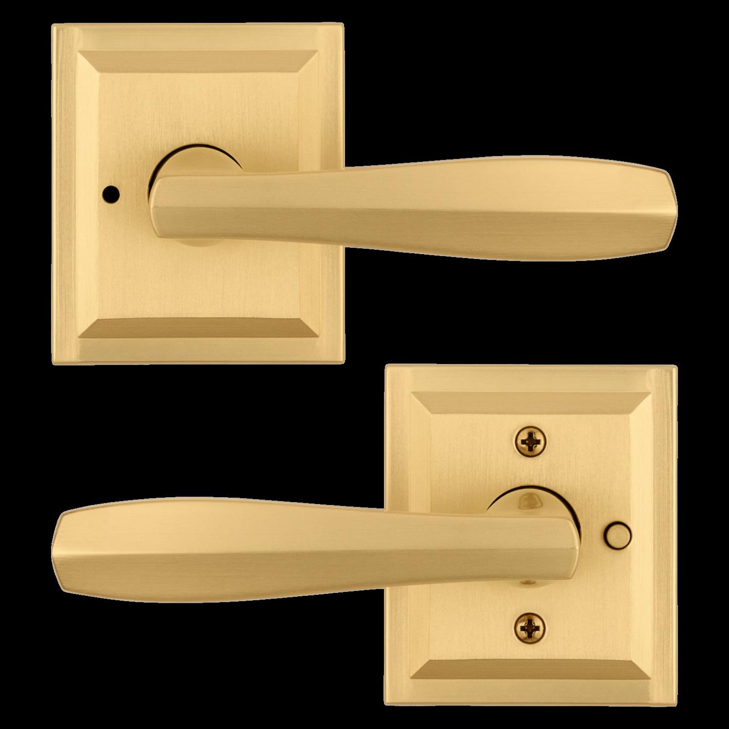 Torrey Satin Brass Low Profile Rose Bed/Bath Privacy Door Handle