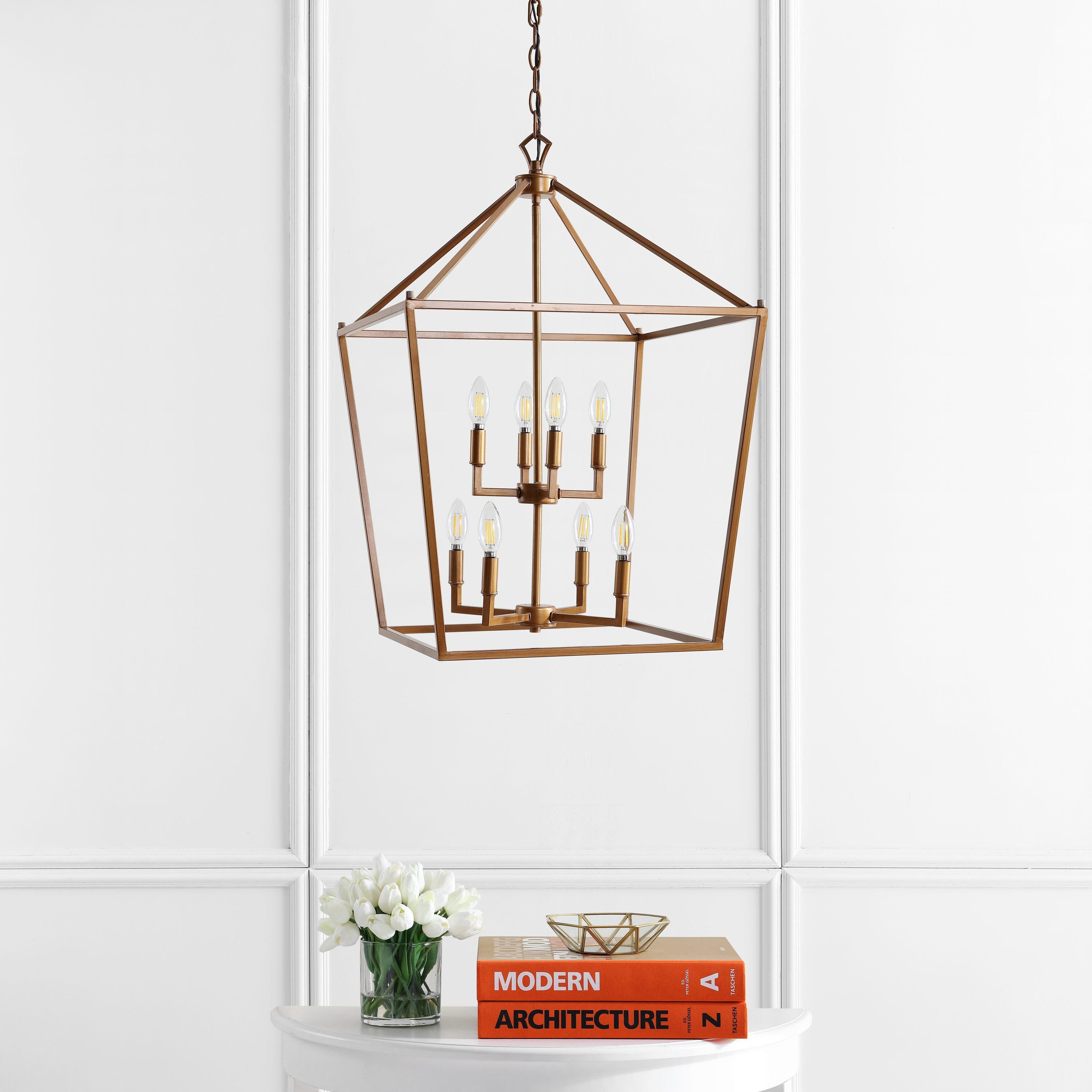 Pagoda 20" 8-Bulb Lantern Metal LED Pendant, Antique Gold