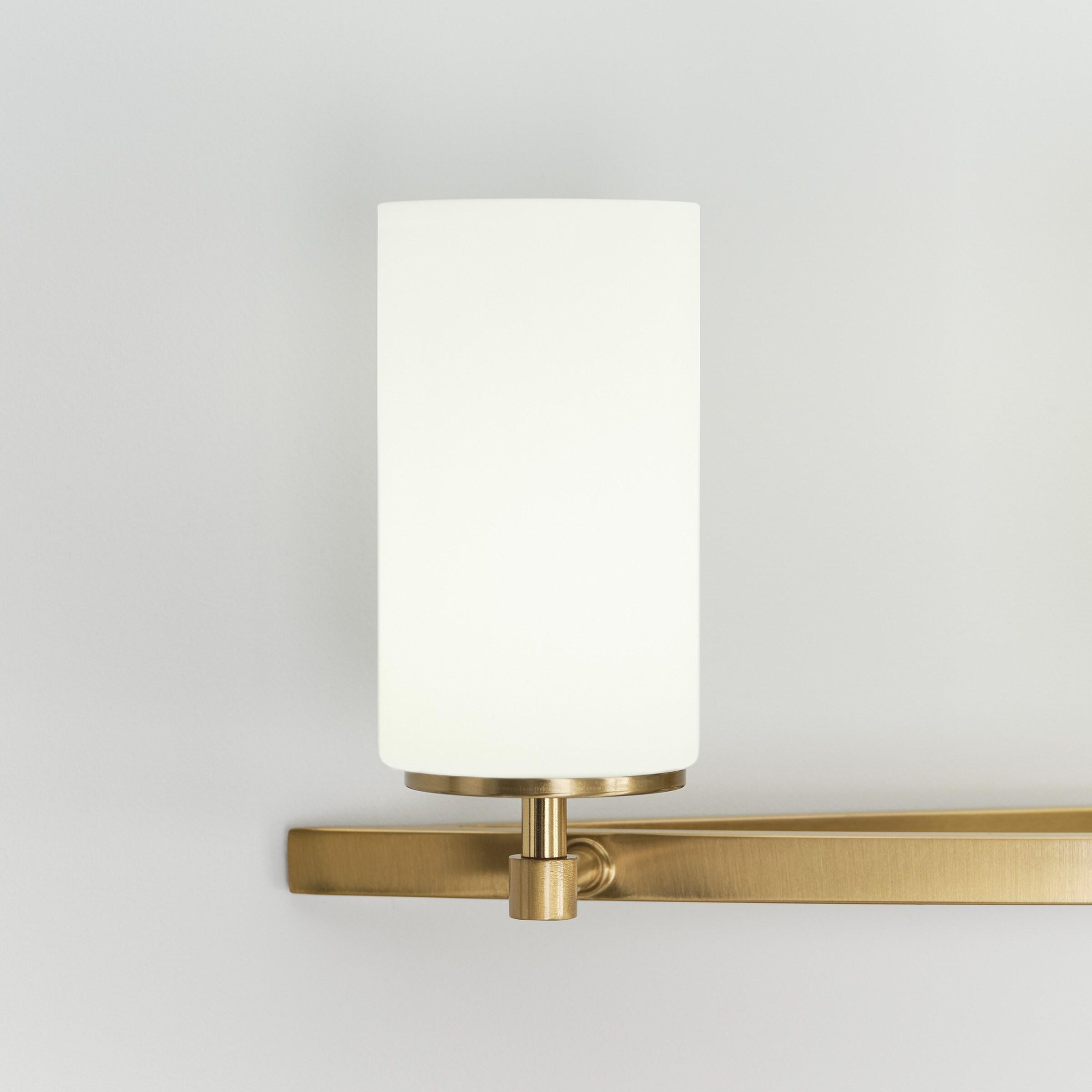 Alturas 30.5 in. 4-Light Satin Brass Modern Contemporary Wall Bathroom Vanity Light with Satin Etched Glass Shades