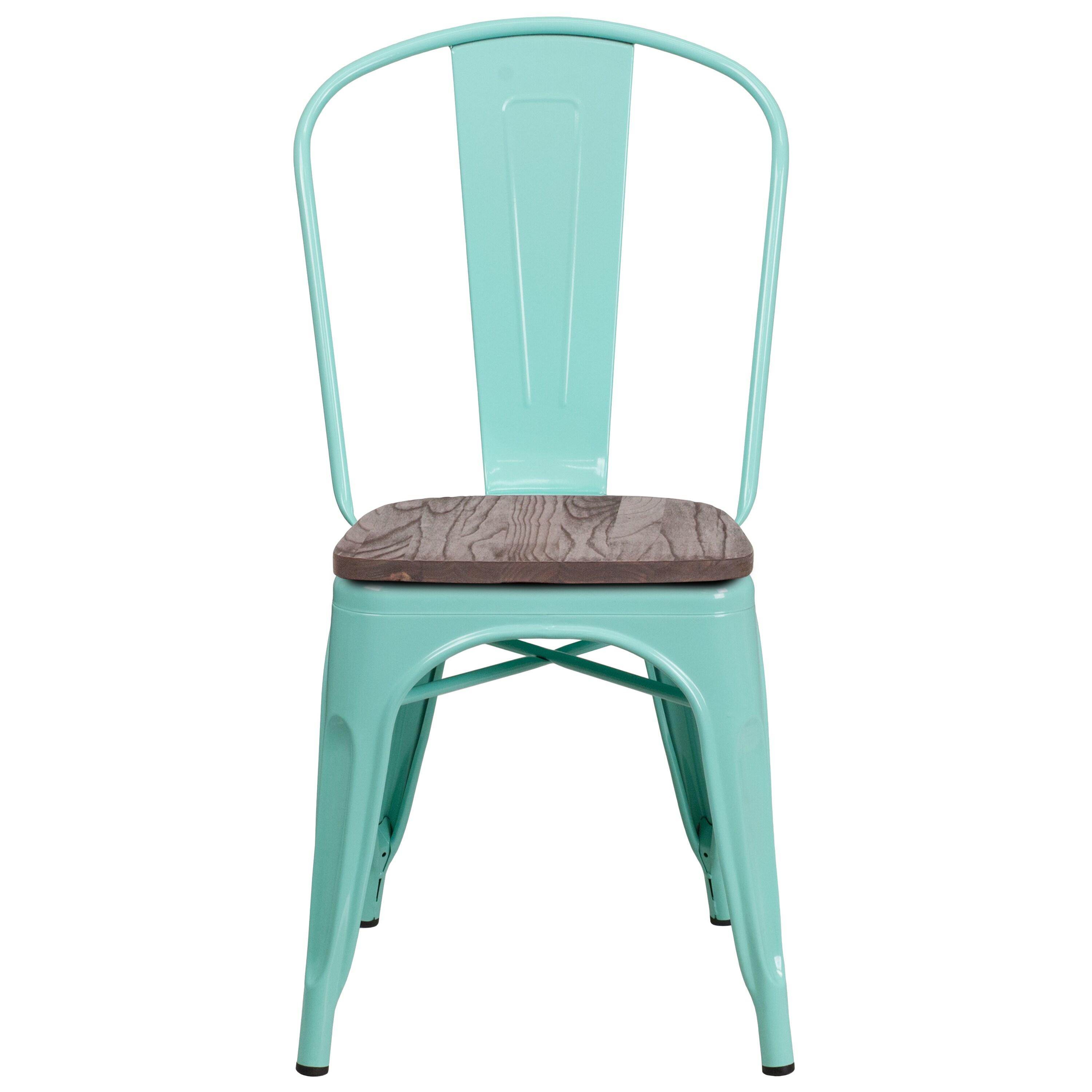 Flash Furniture Mint Green Metal Stackable Chair with Wood Seat