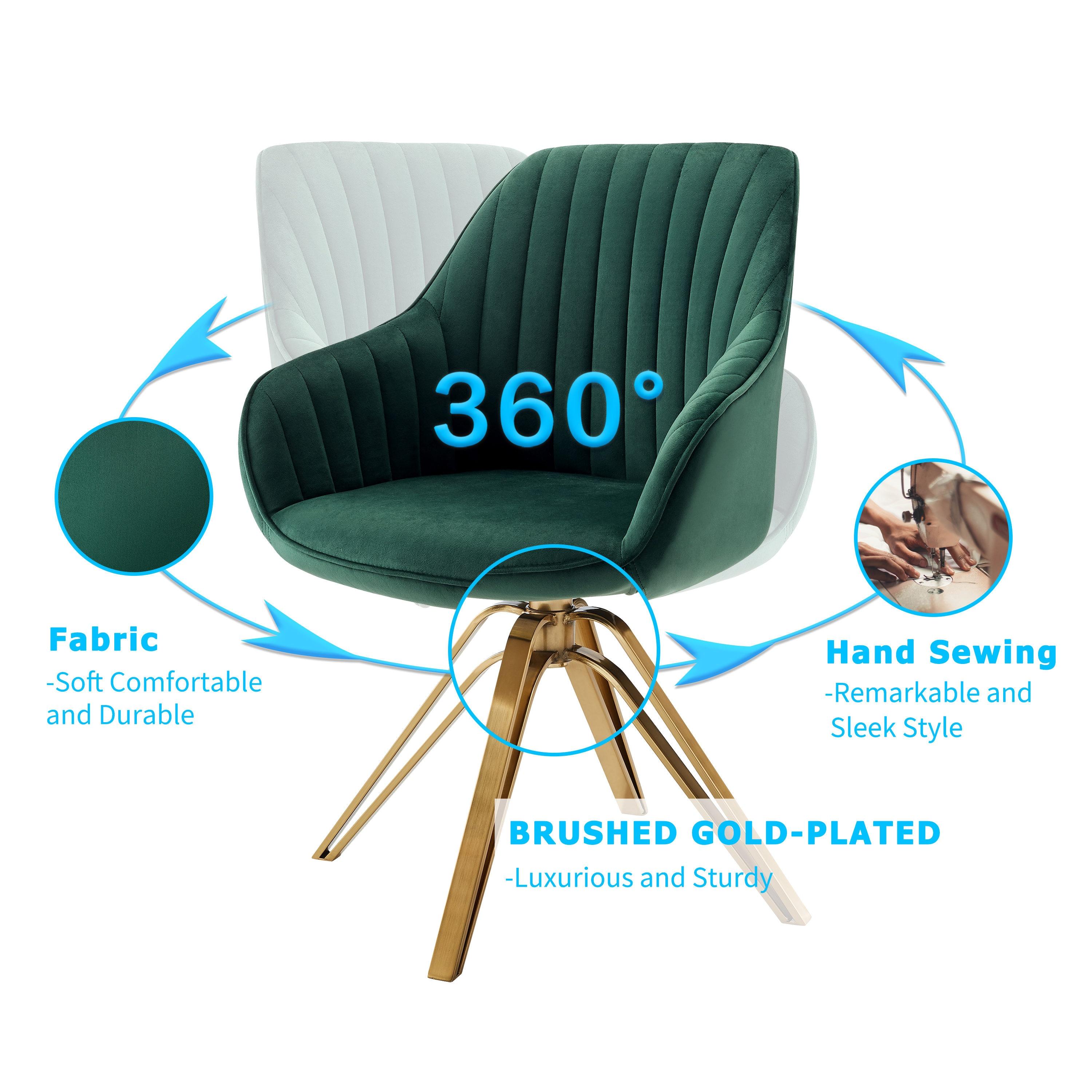 23 in. Green Velvet & Gold Swivel Arm Chair