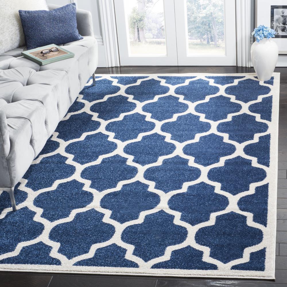 SAFAVIEH Amherst Roderick Geometric Area Rug, Navy/Beige, 5' x 5' Square