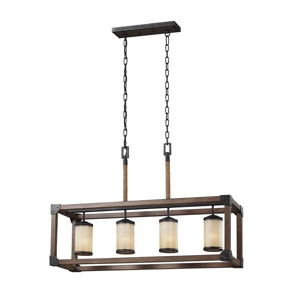 Stardust Finish Four-Light Island Pendant with Creme Parchment Glass